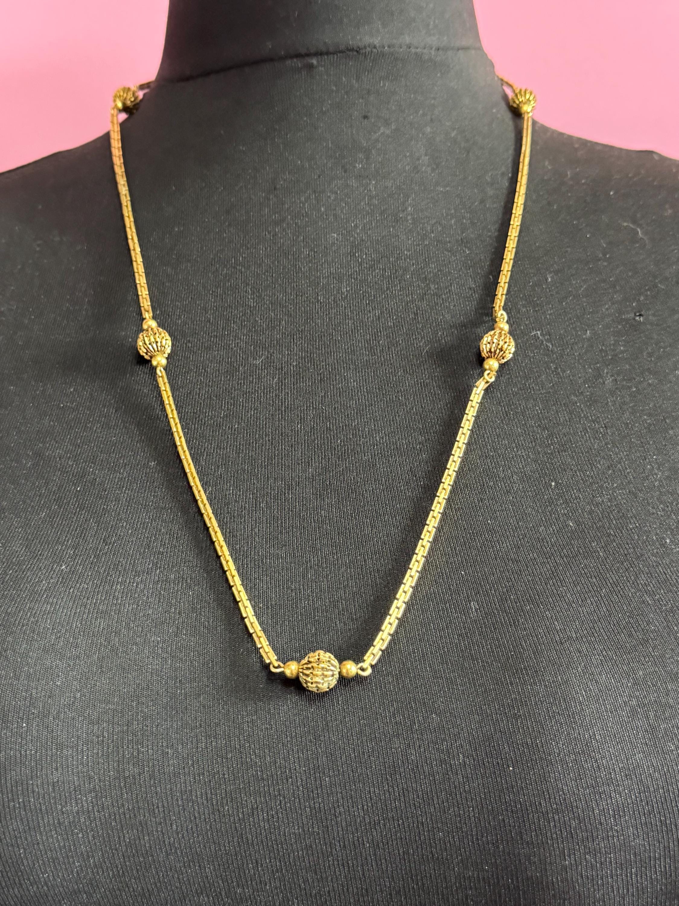 A+D Andrea’s daub long gold ball chsin station necklace chain, gold plated