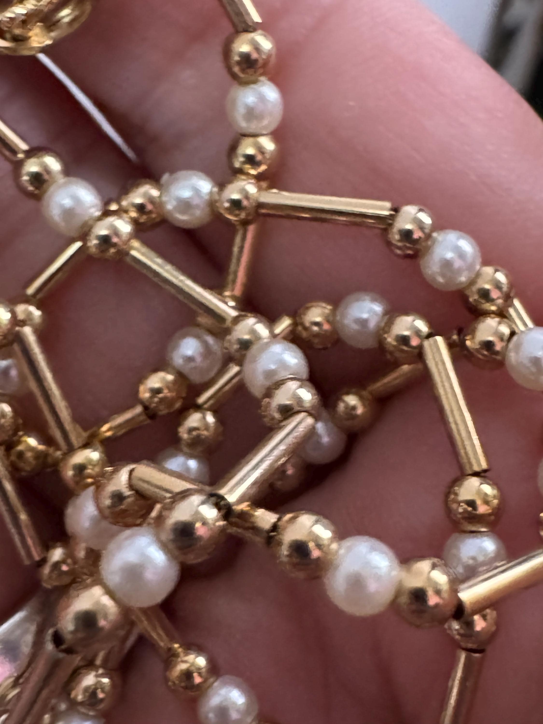 Signed trifari gold and pearl beaded necklace , 60cm