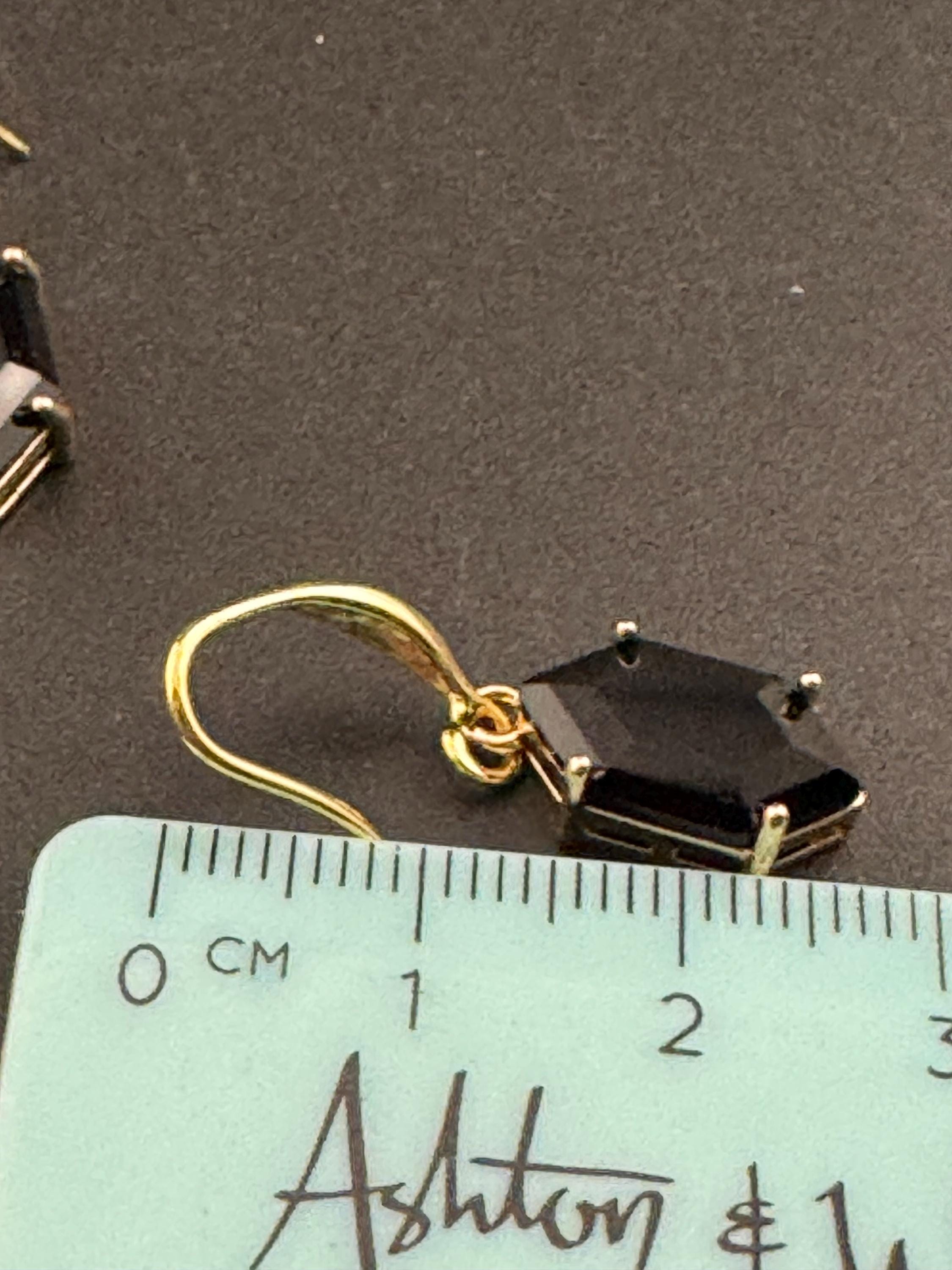 18k GP black crystal diamanté drop earrings, hexagon