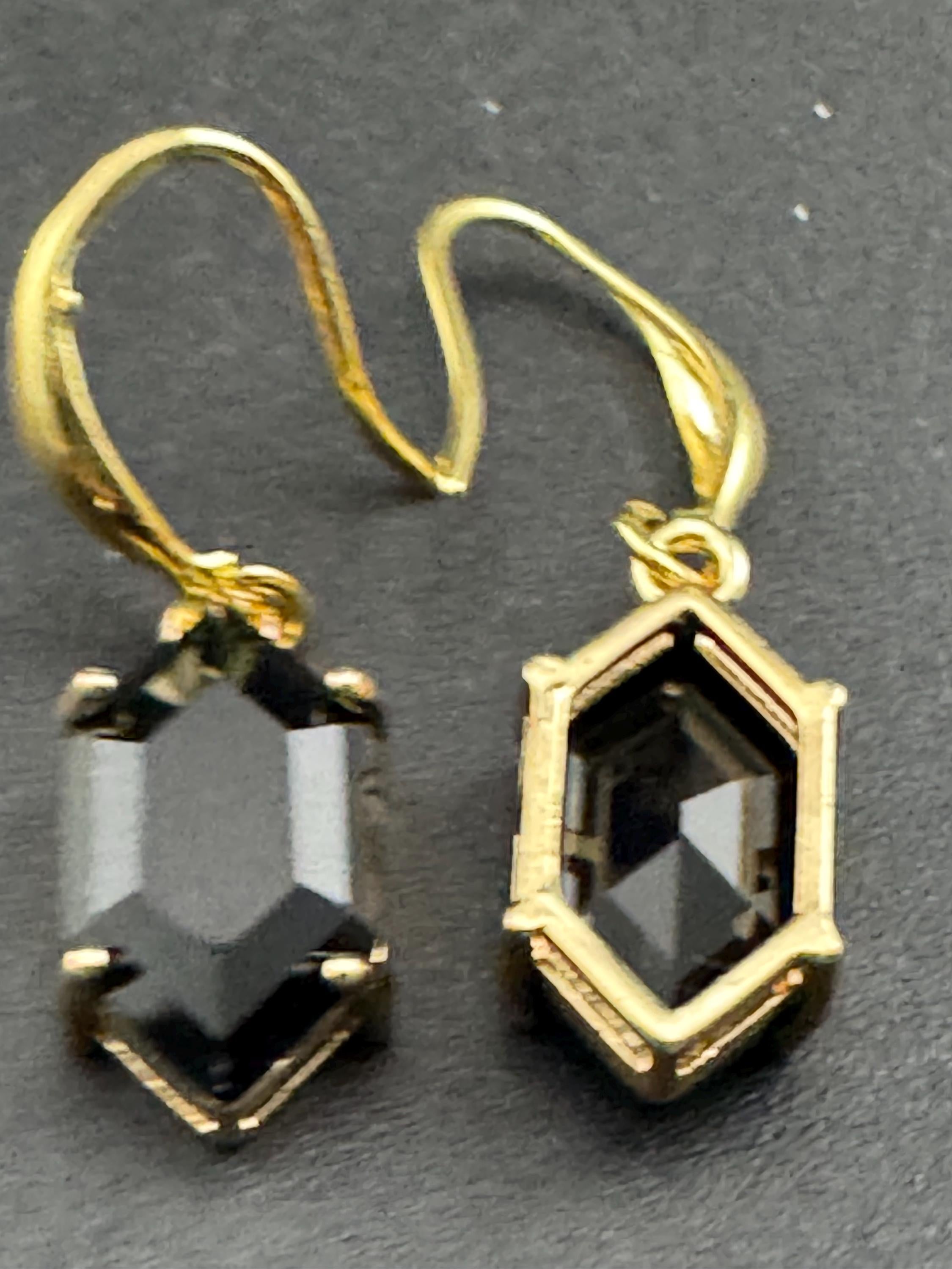 18k GP black crystal diamanté drop earrings, hexagon