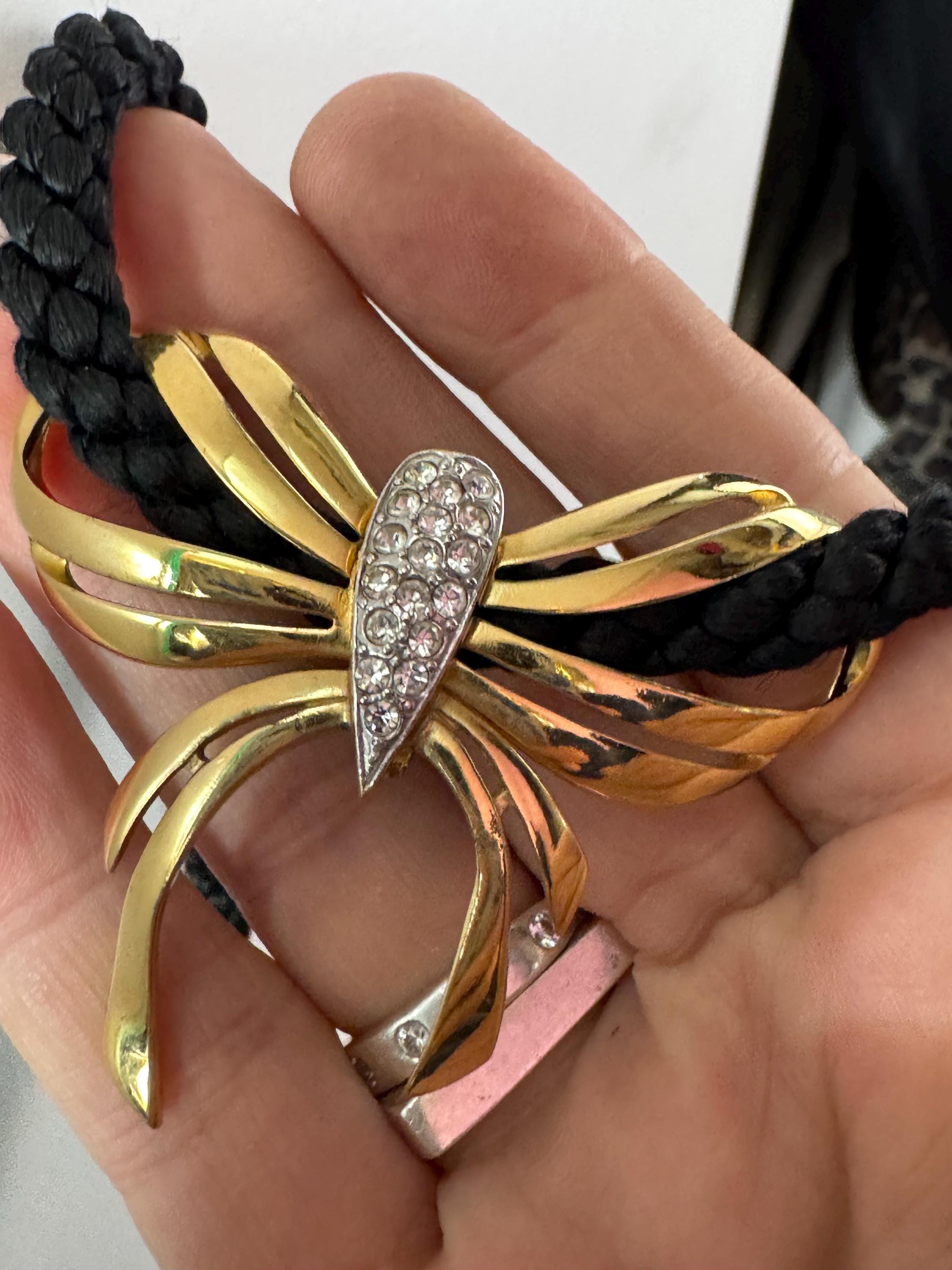 Signed BG black rope diamanté Choker necklace, magnetic clasp  gold tone by Bergdorf Goodman