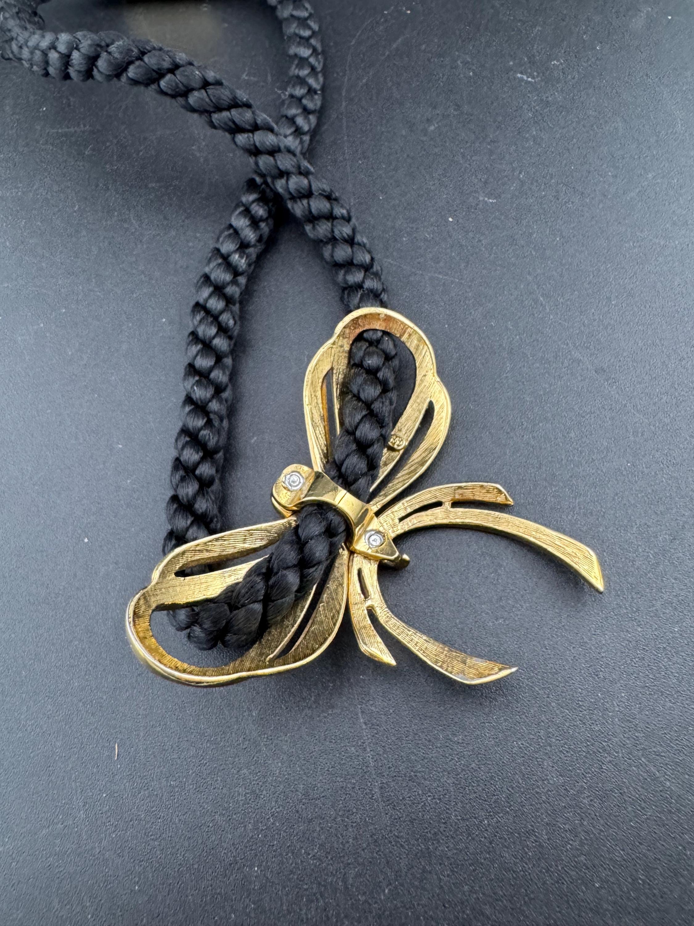 Signed BG black rope diamanté Choker necklace, magnetic clasp  gold tone by Bergdorf Goodman