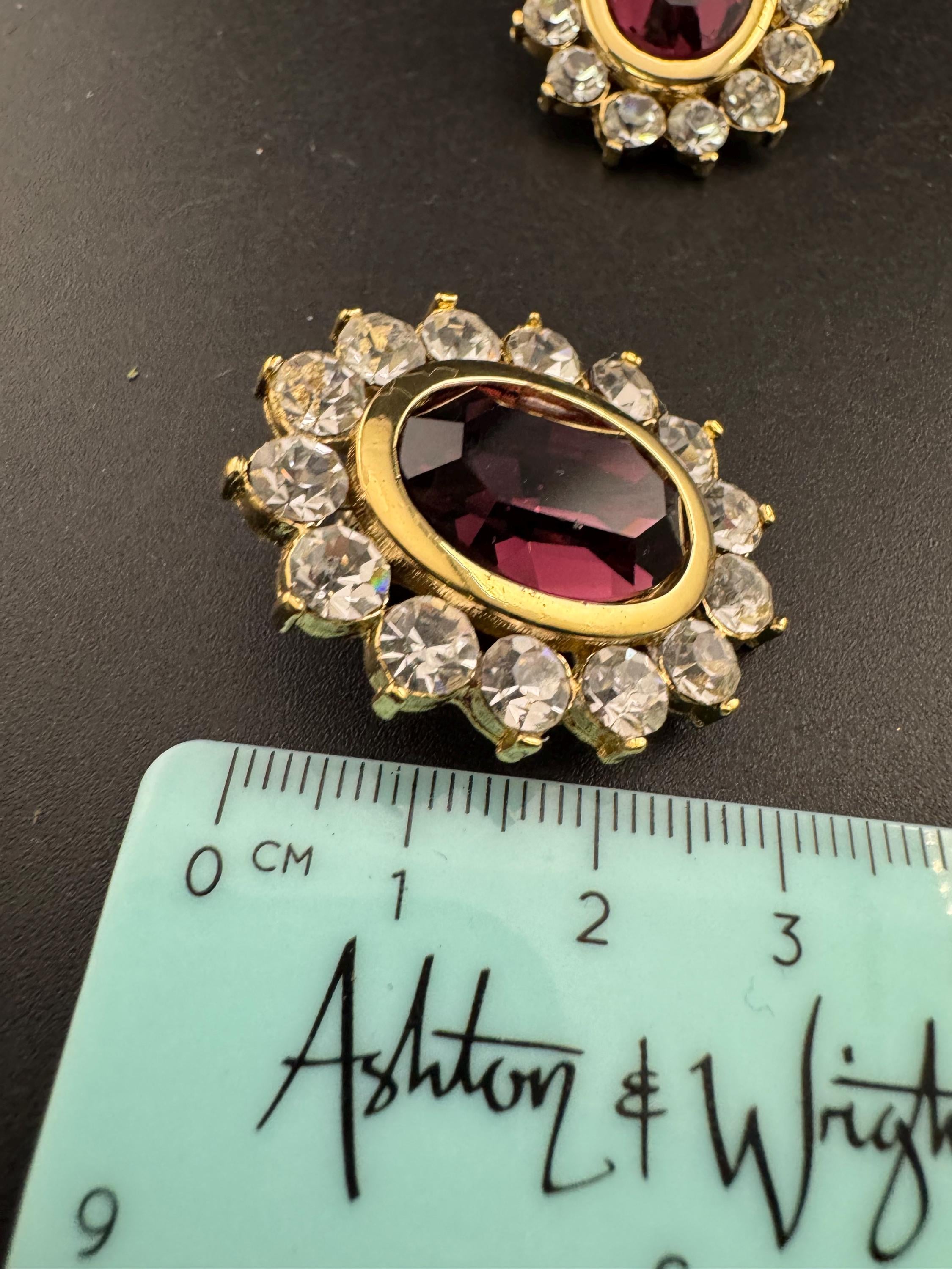 Vintage Swarovski Crystal oval Earrings: Oversized Gold Tone Studs, 1980s