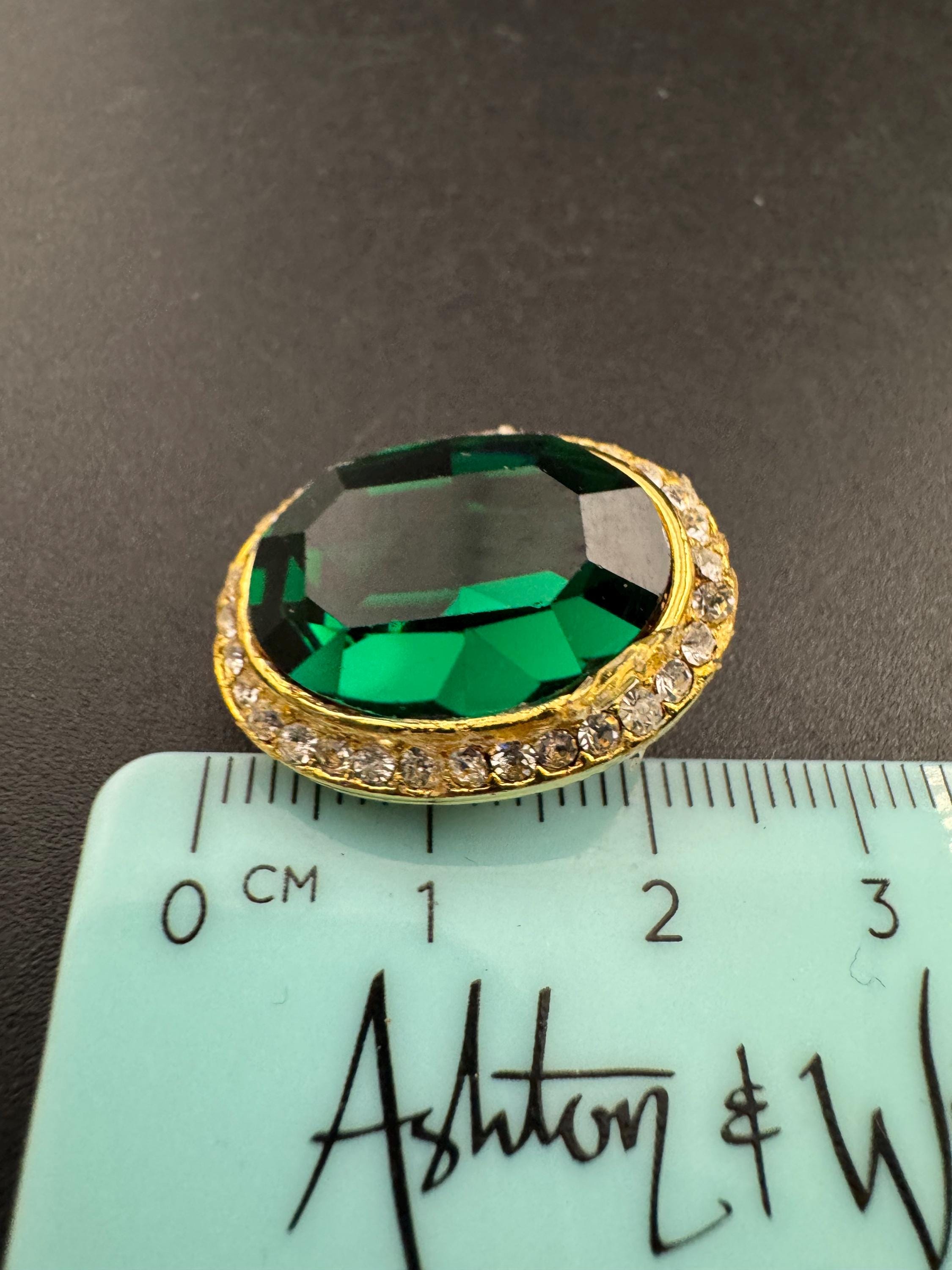 Emerald Green oval Crystal Earrings: Swarovski, Gold Tone, 1980s Stock