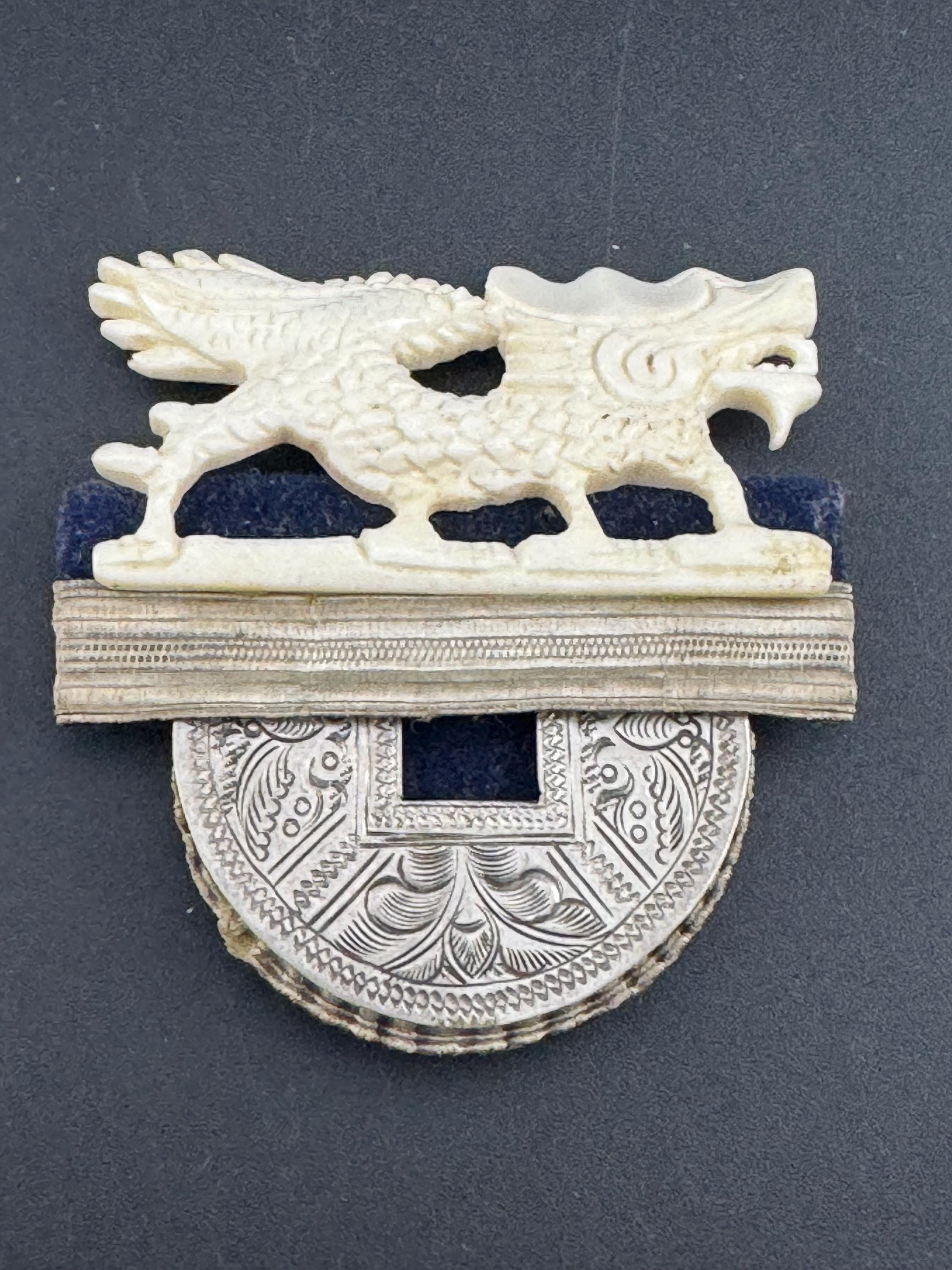 John Michelle Richardson Chinese oversized dragon brooch, etched silver vintage