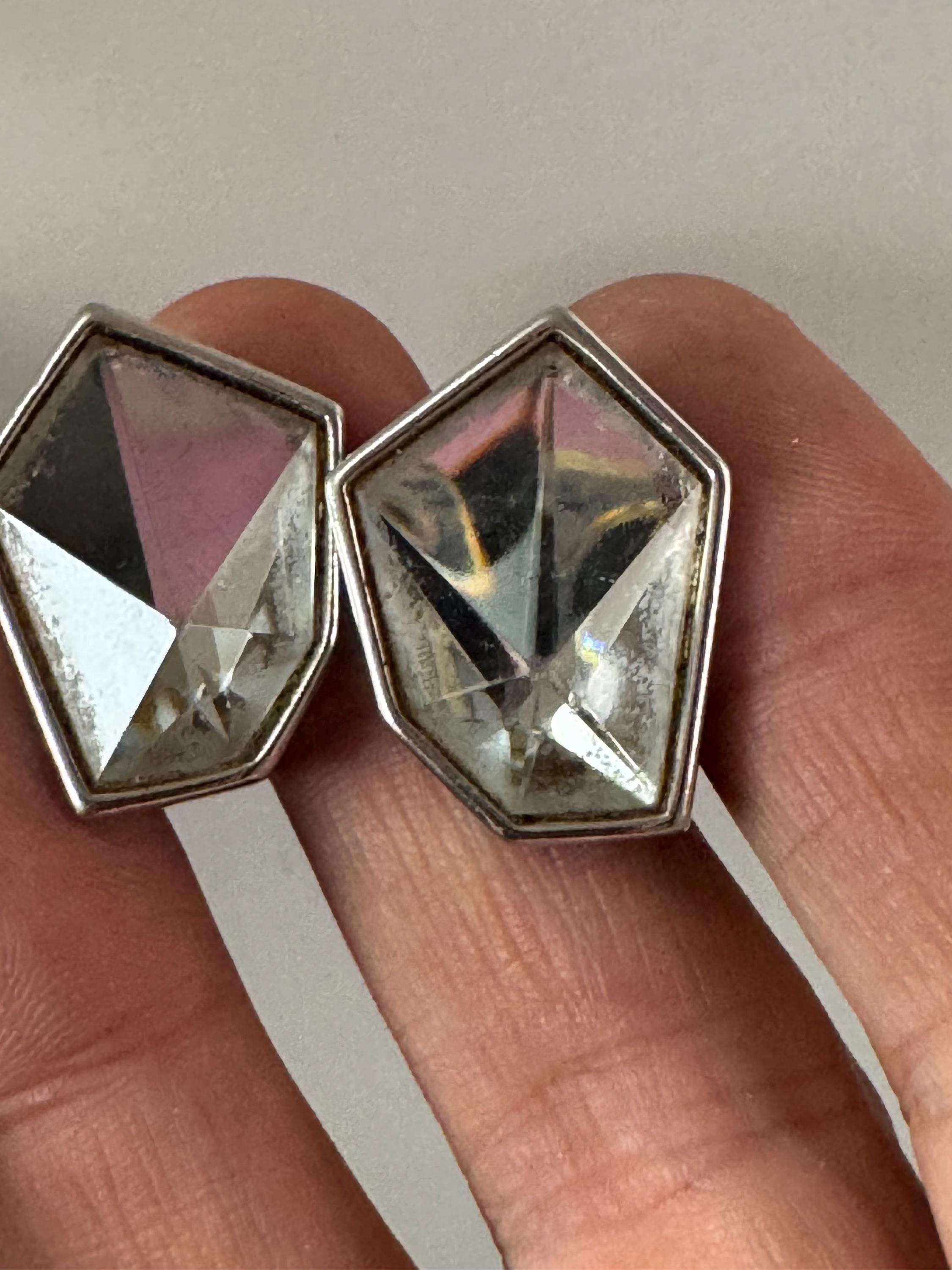 Signed Trifari abstract crystal diamanté silver earrings , pierced ears