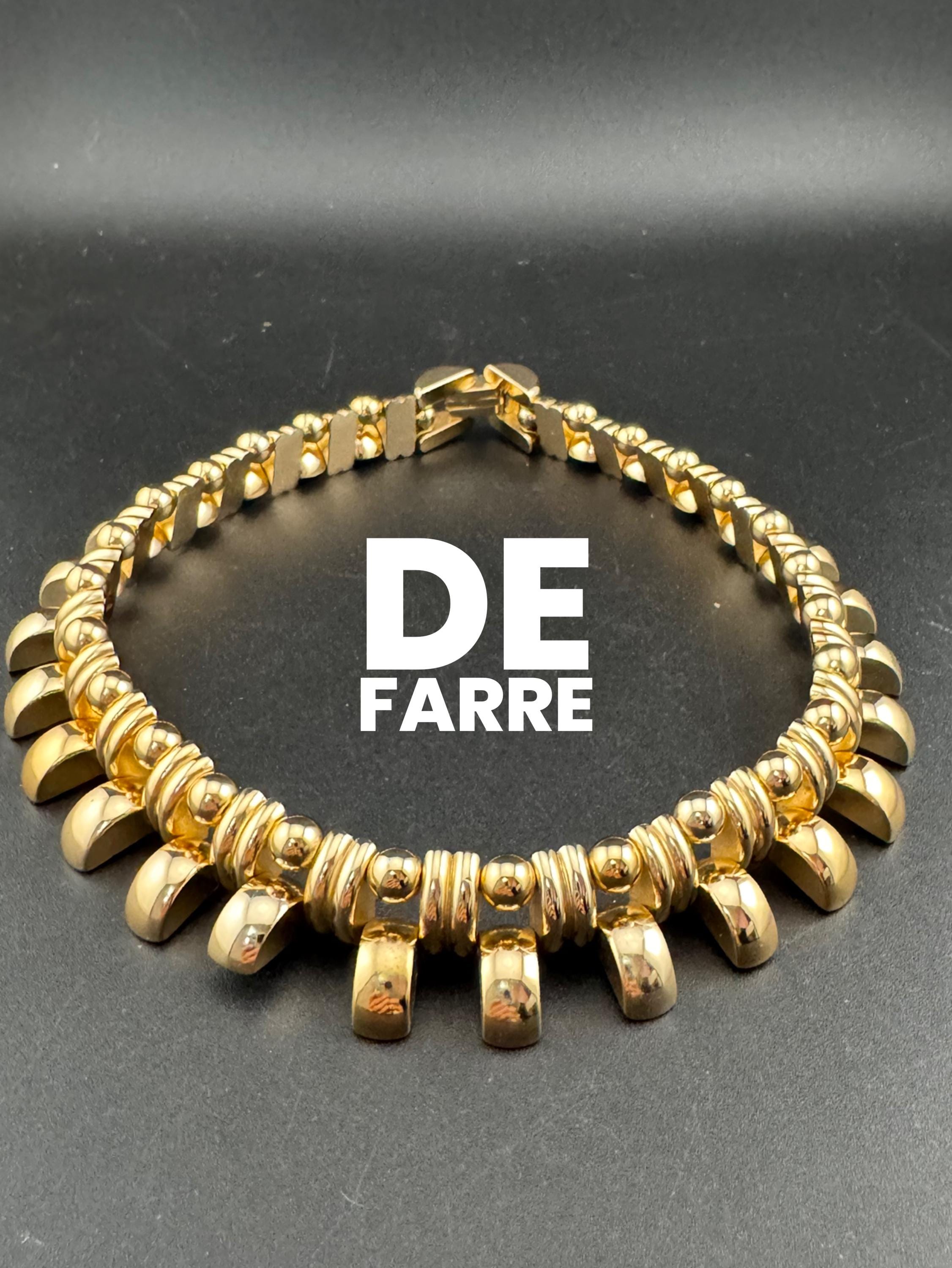 Vintage de Farre warm gold tone collar necklace, Art Deco machine age style