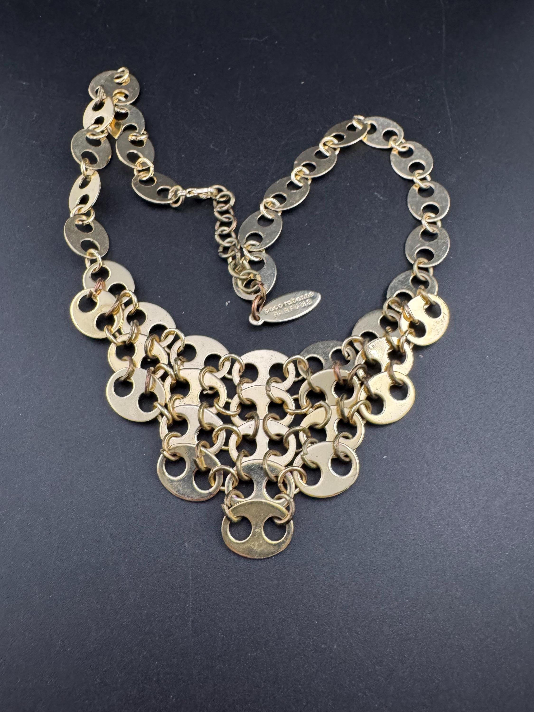 Signed paco Rabanne gold mariner link bib choker necklace