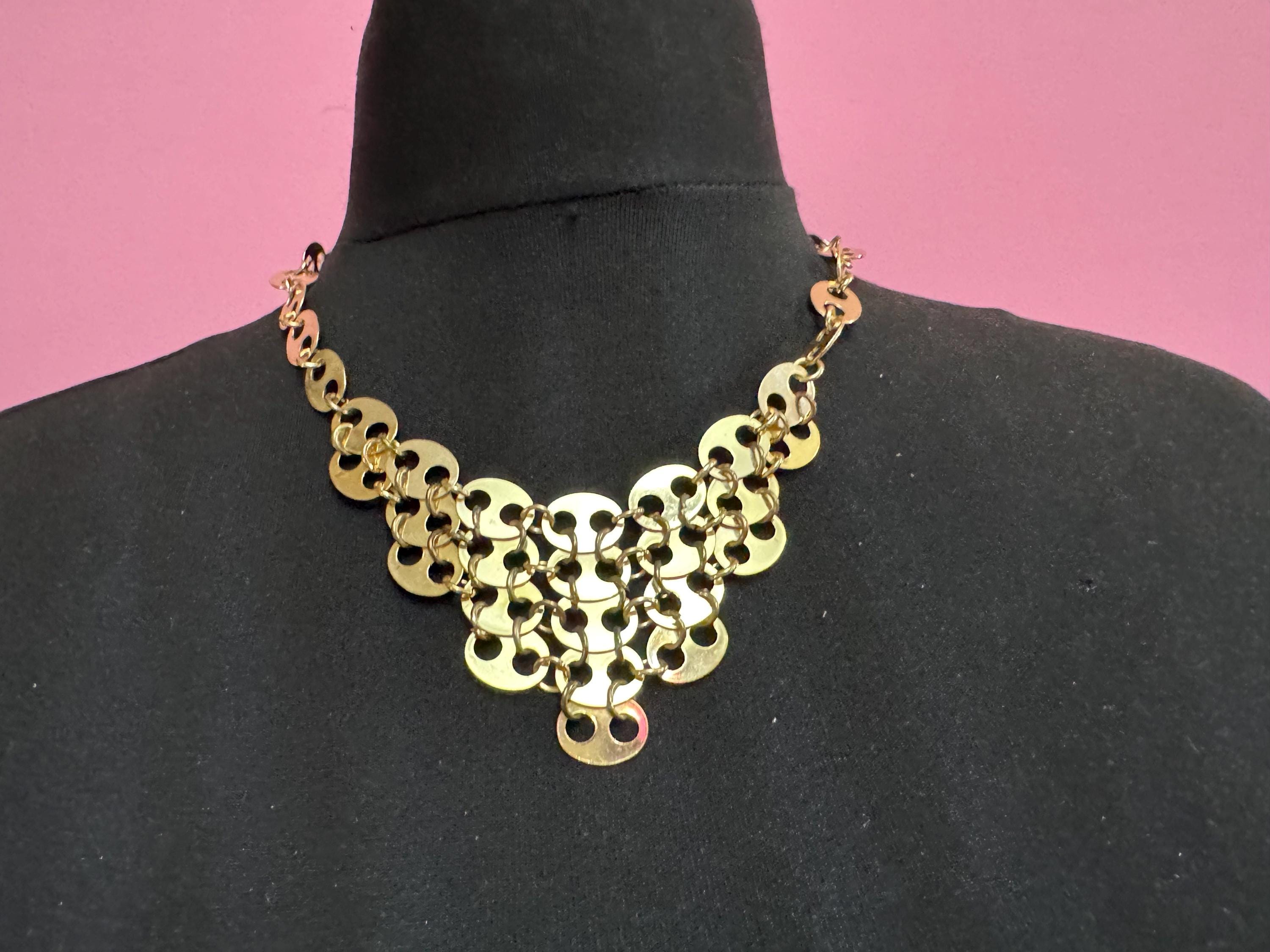 Signed paco Rabanne gold mariner link bib choker necklace