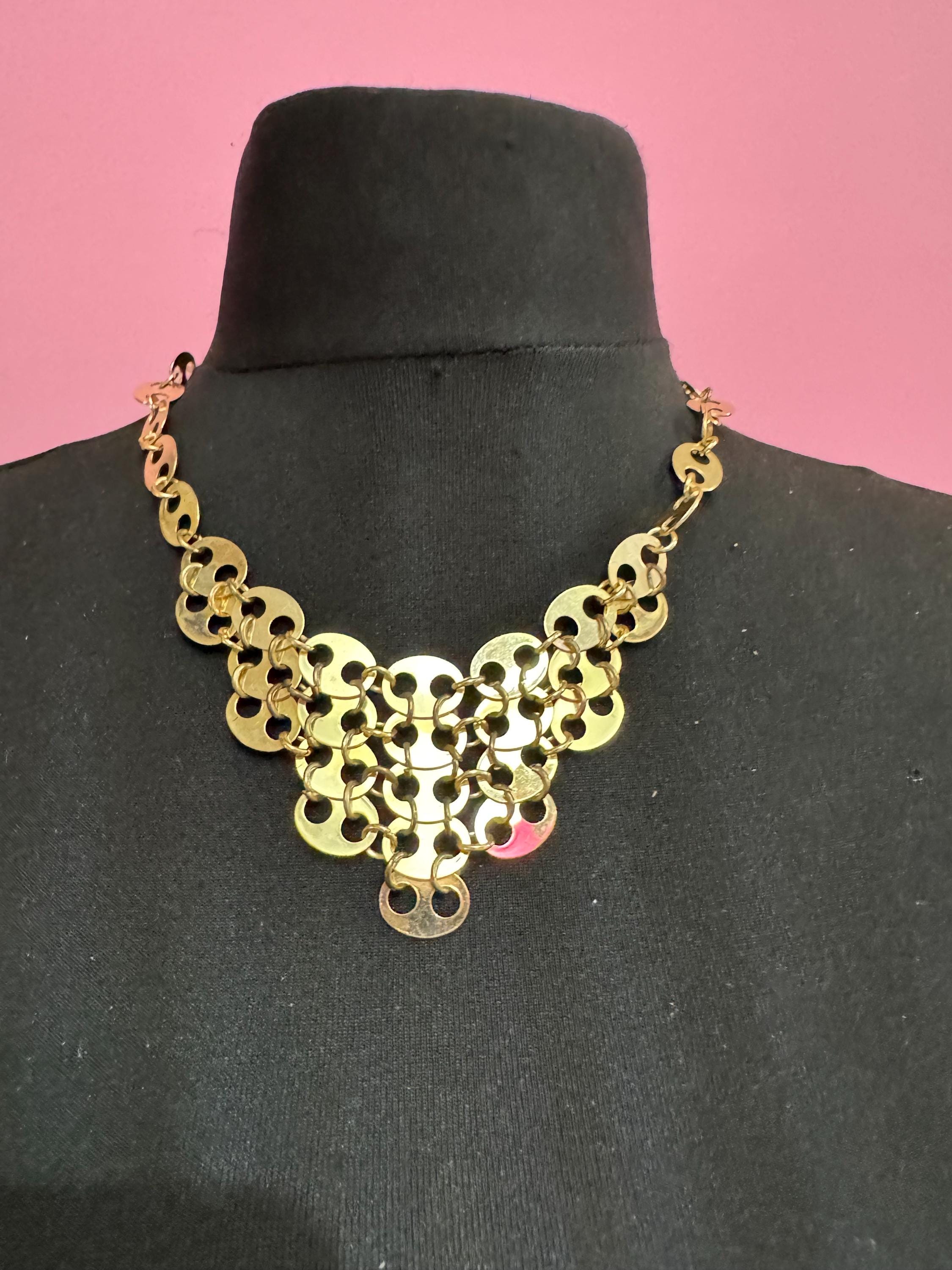 Signed paco Rabanne gold mariner link bib choker necklace