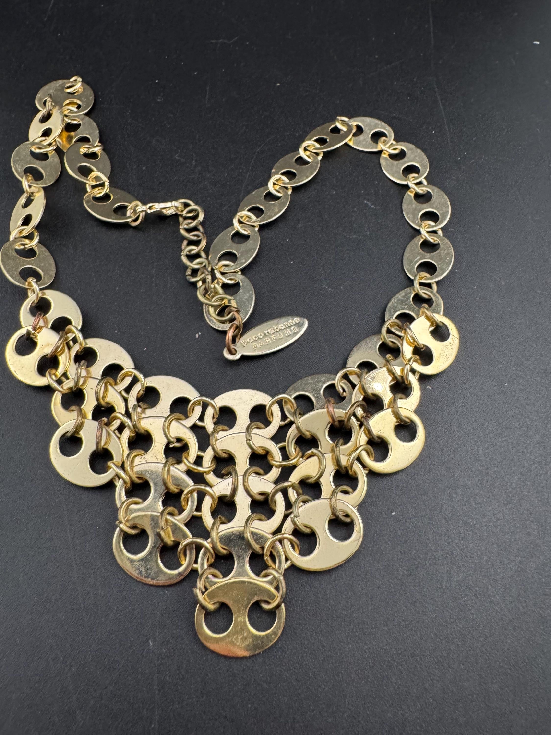 Signed paco Rabanne gold mariner link bib choker necklace