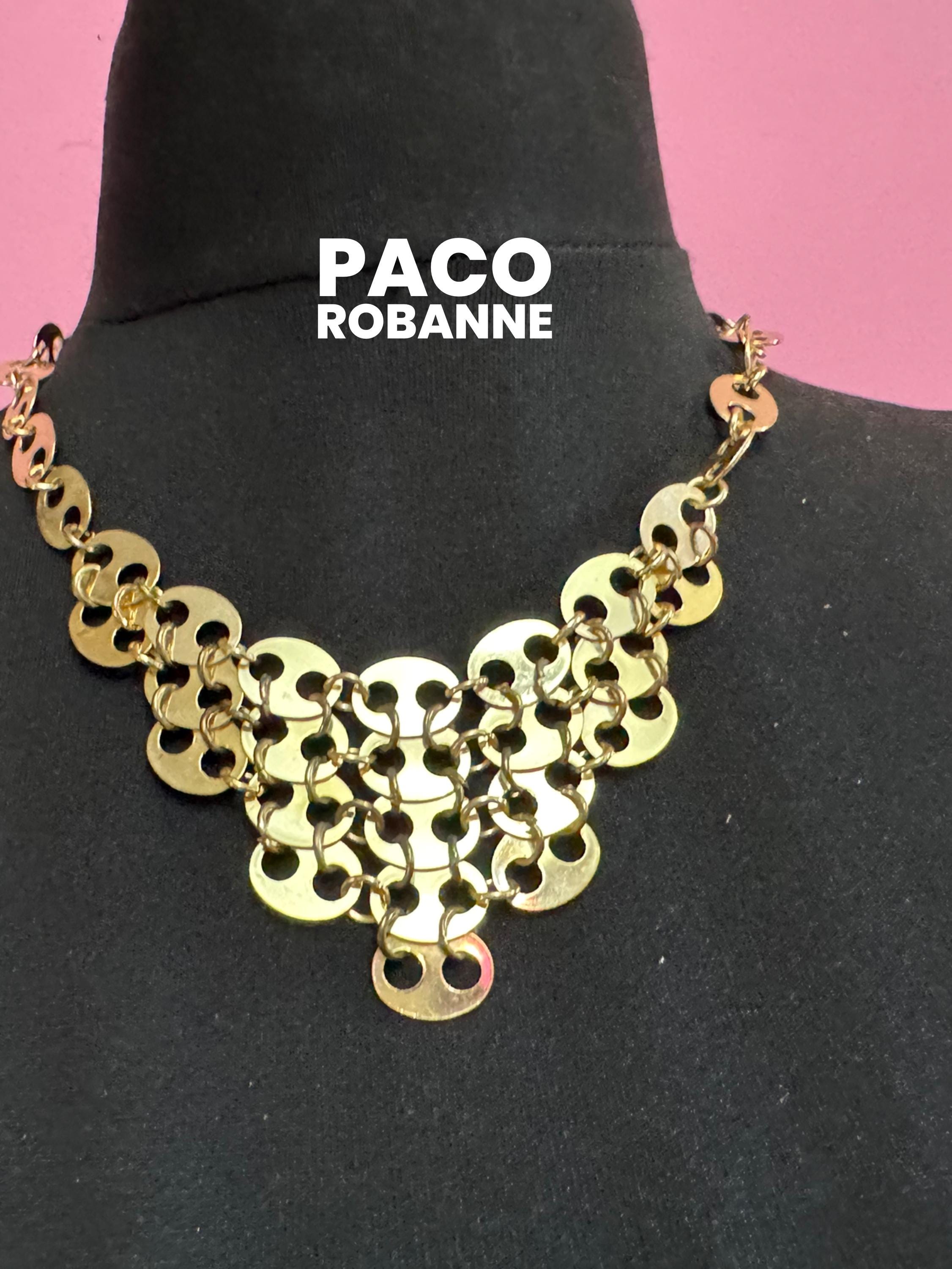 Signed paco Rabanne gold mariner link bib choker necklace
