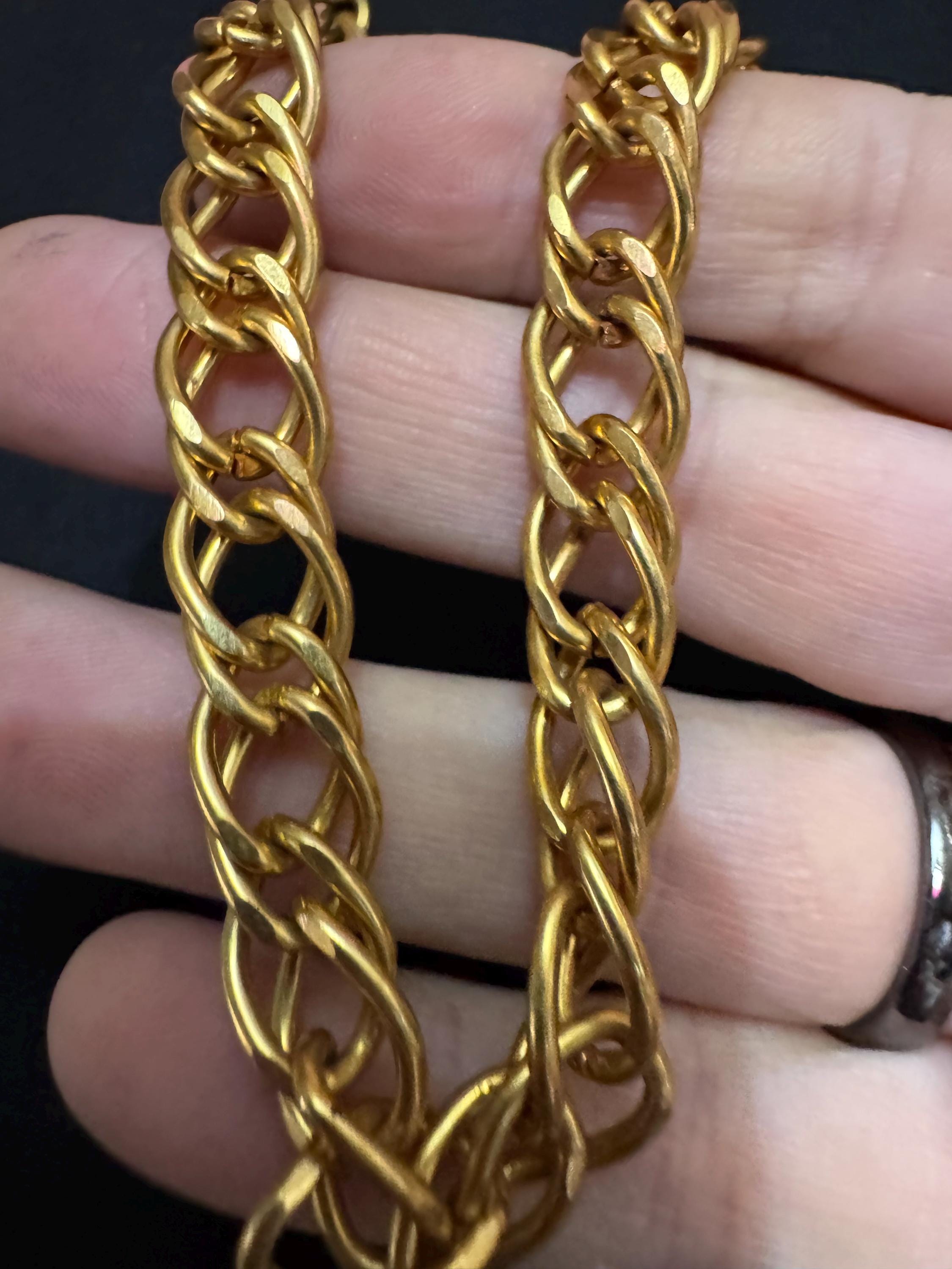 Signed KJL wide long gold chain, thick layering necklace