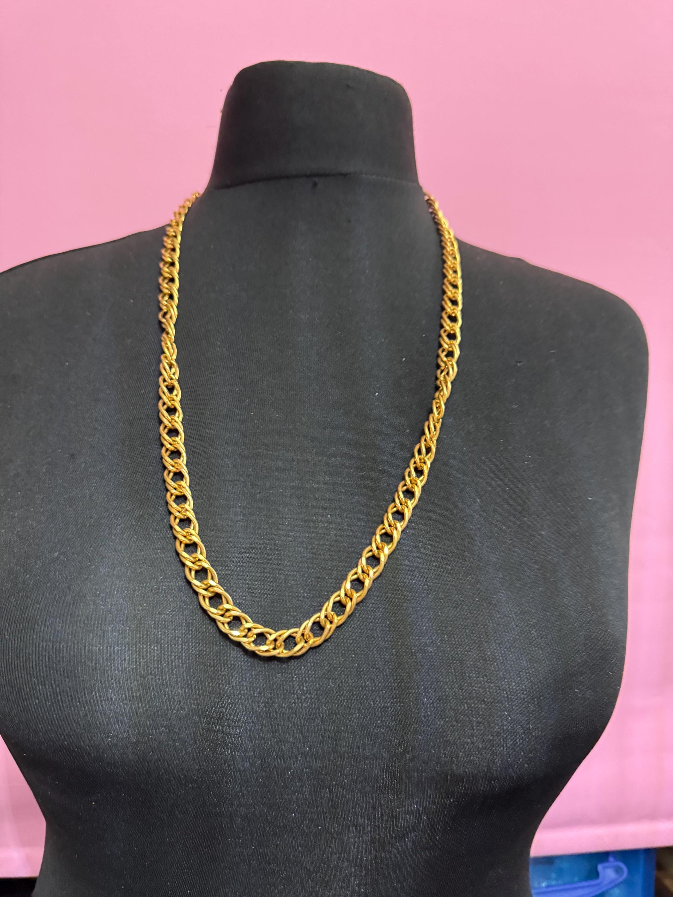 Signed KJL wide long gold chain, thick layering necklace
