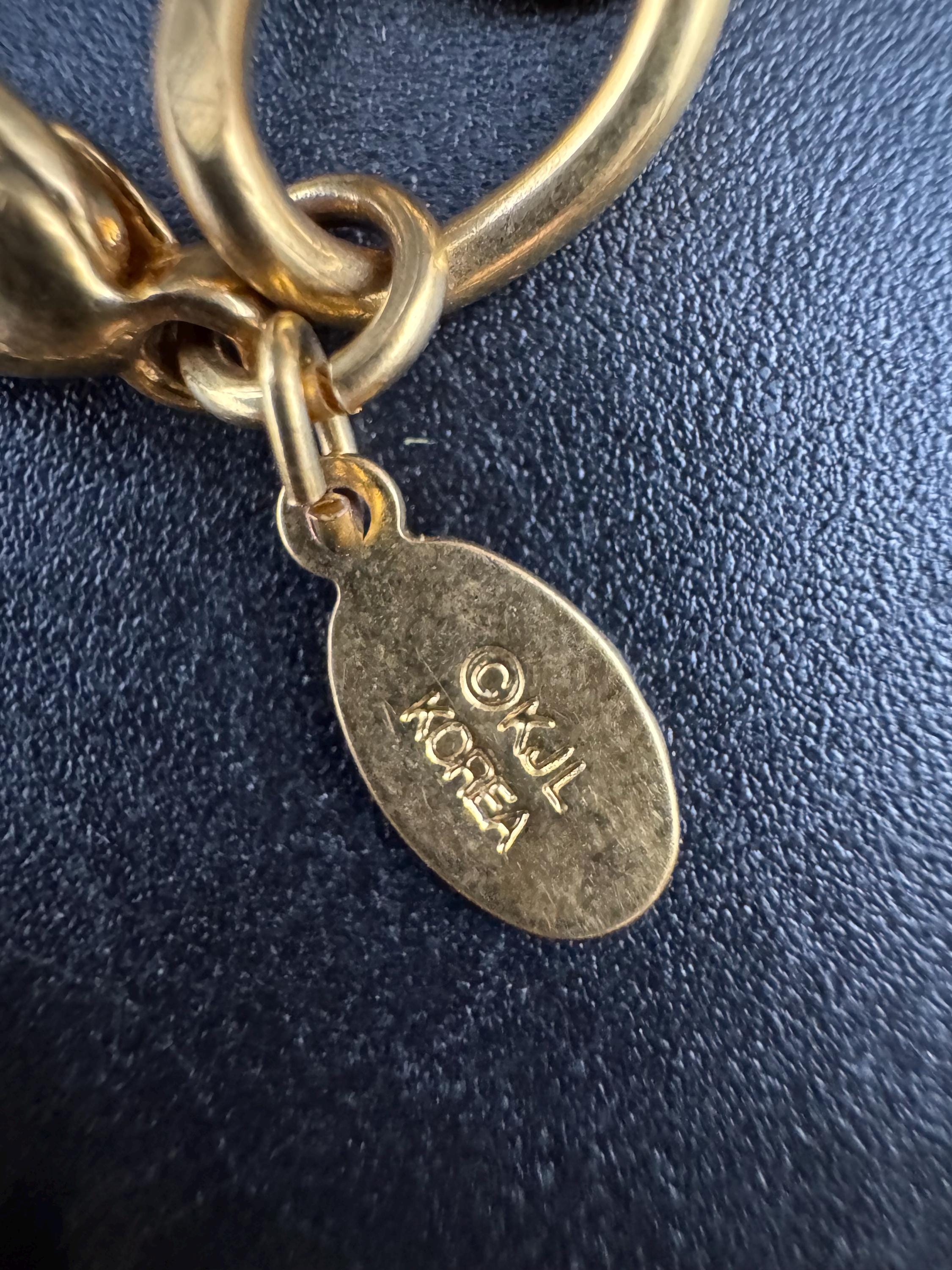 Signed KJL wide long gold chain, thick layering necklace