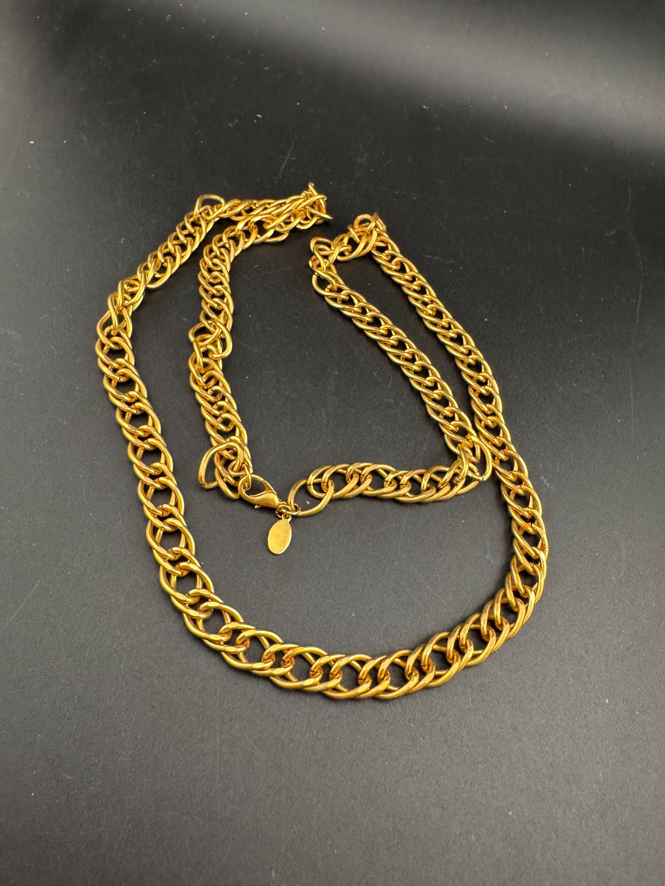 Signed KJL wide long gold chain, thick layering necklace