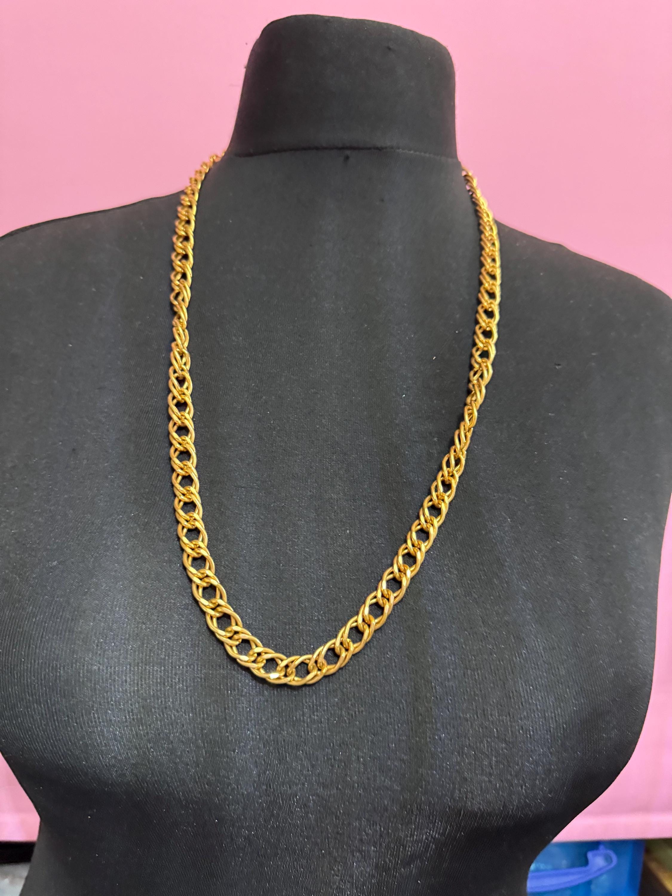 Signed KJL wide long gold chain, thick layering necklace