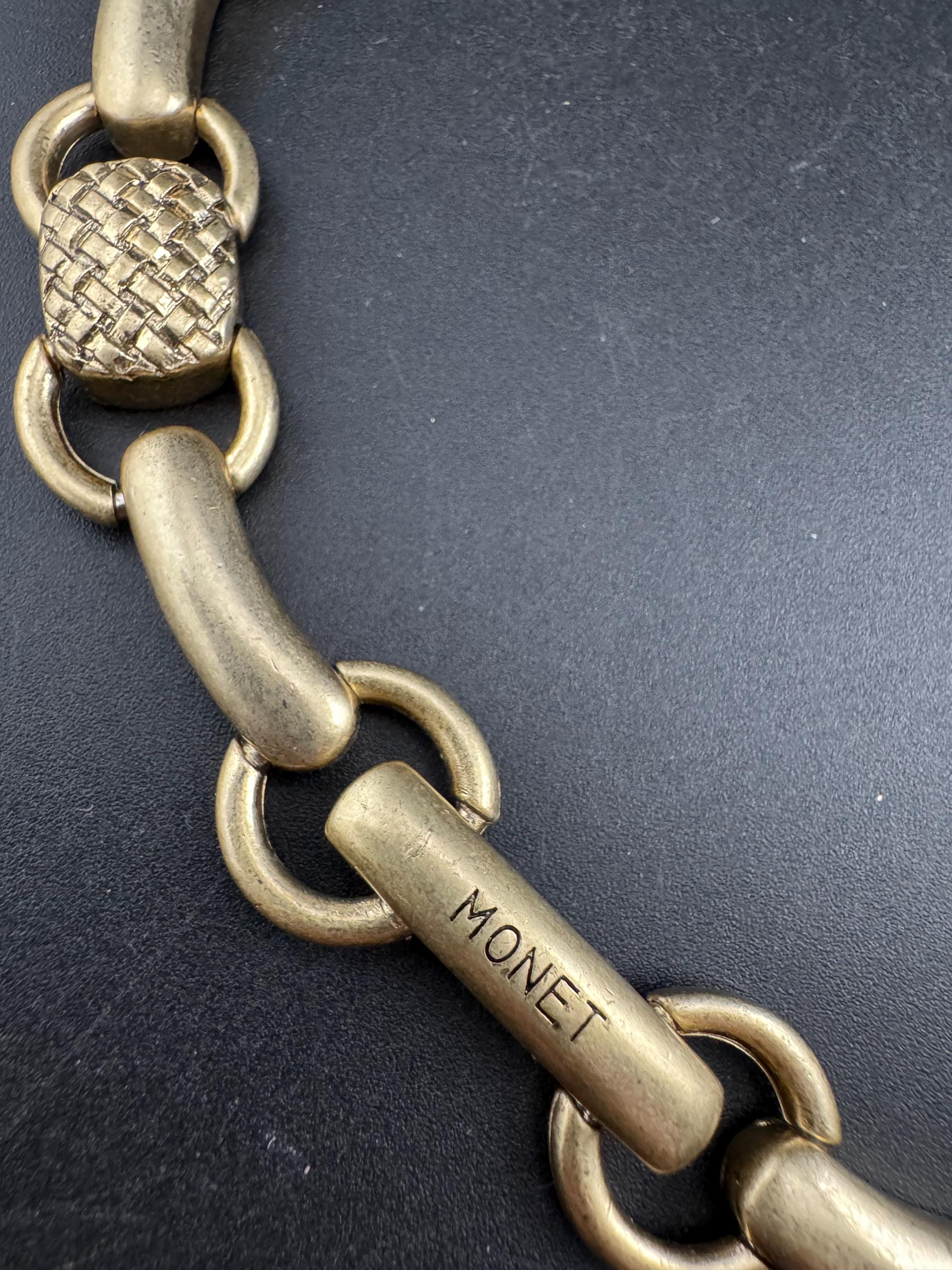 signed MONET chunky Matt gold tone choker, cushion panel necklace