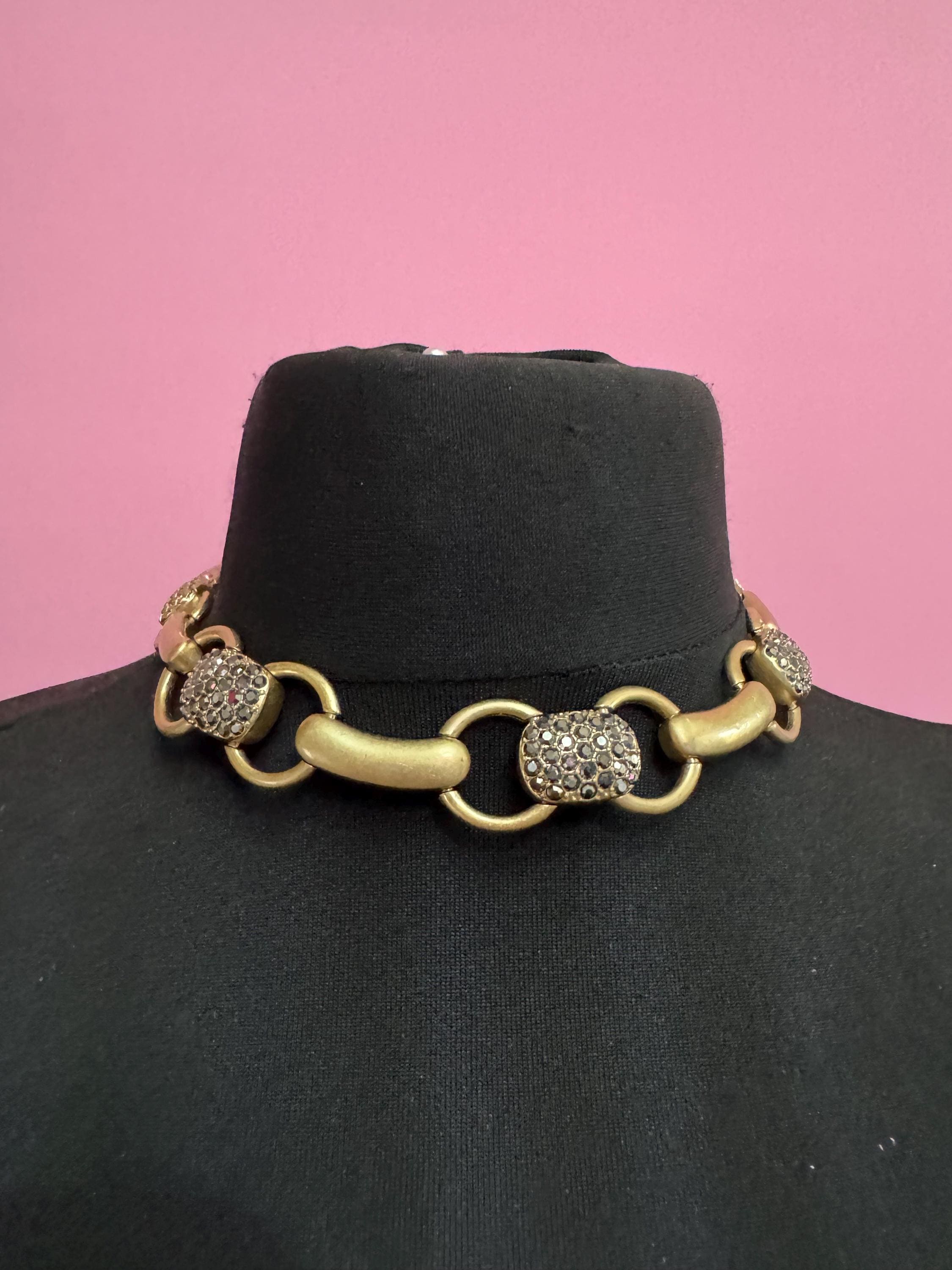 signed MONET chunky Matt gold tone choker, cushion panel necklace
