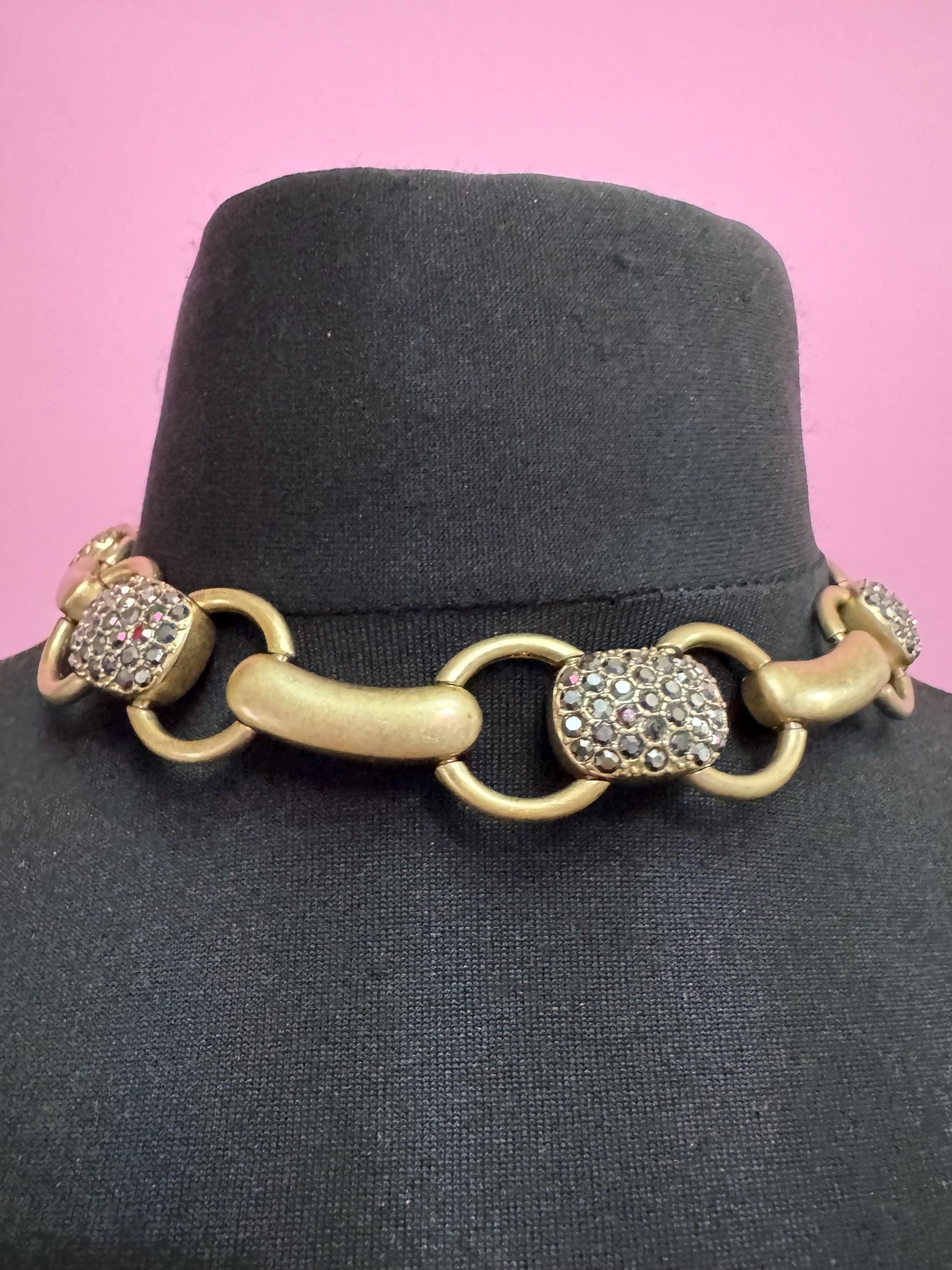 signed MONET chunky Matt gold tone choker, cushion panel necklace