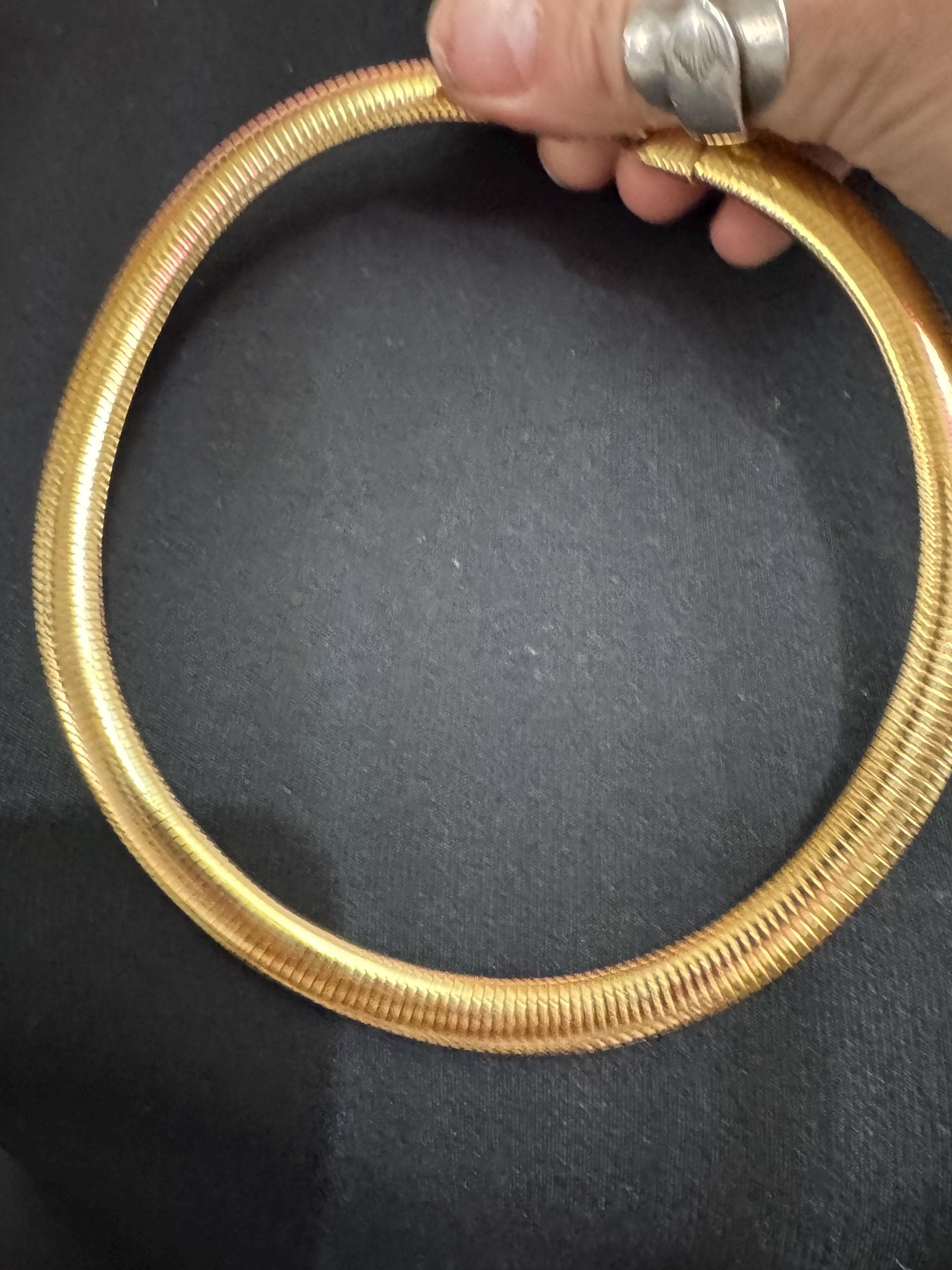 Vintage 12mm wide omega link choker necklace, gold tone