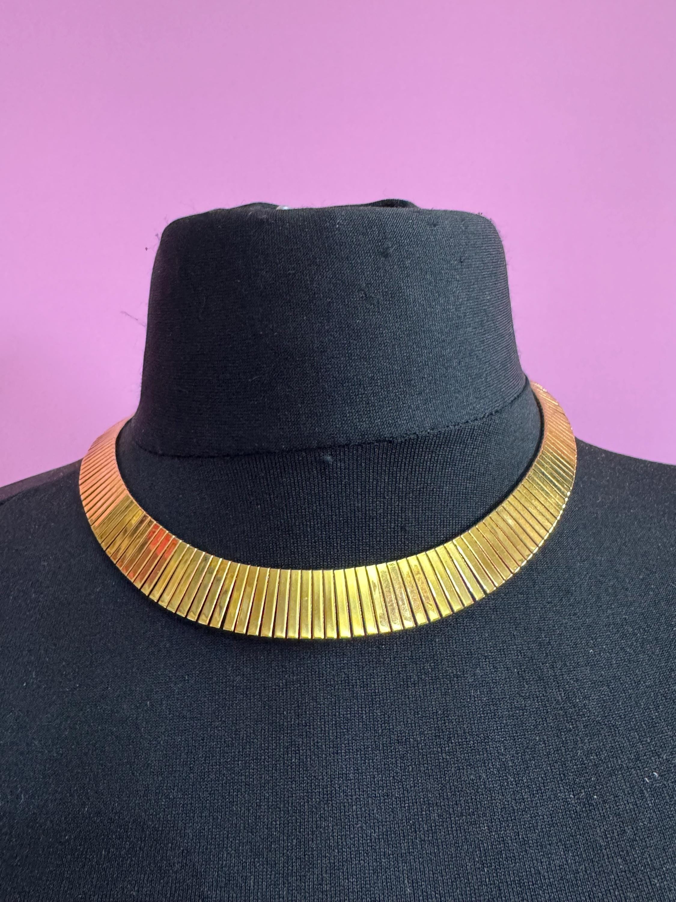 Vintage Egyptian revival gold tone wide choker necklace