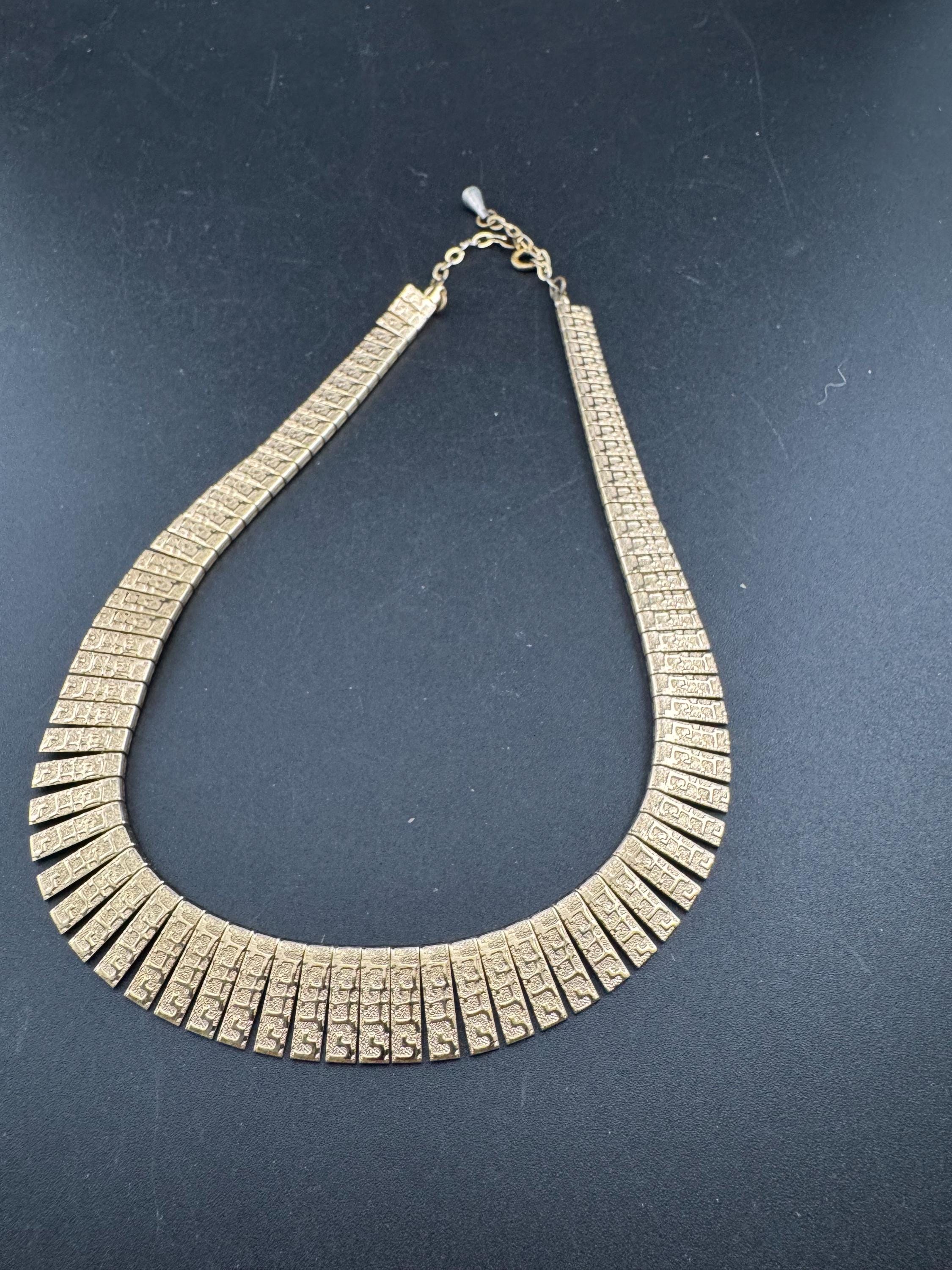 Vintage Egyptian revival gold wide choker necklace, brutalist textured design