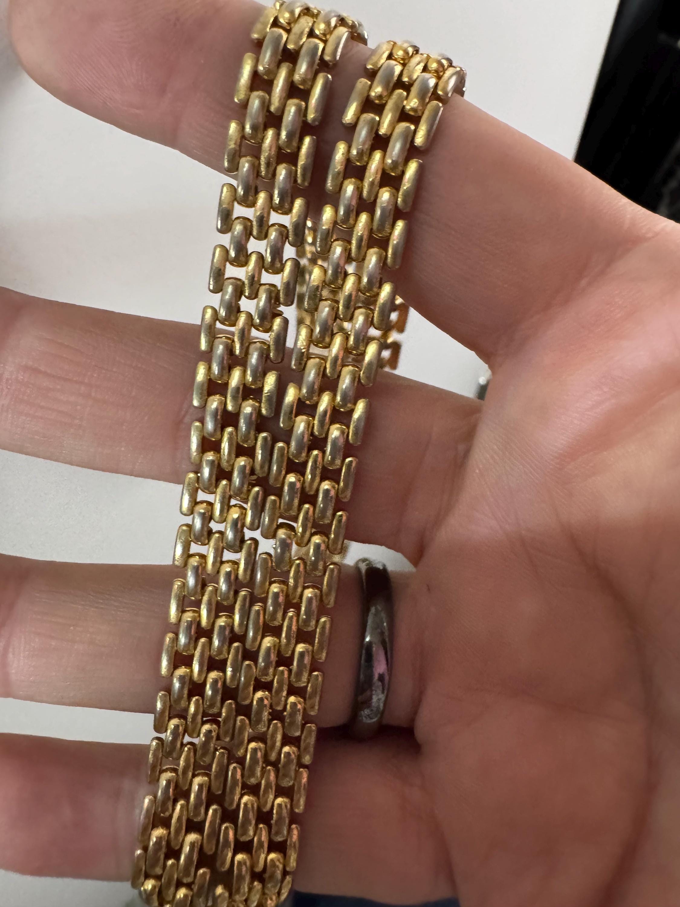 Retro 1980s slim panther link faded gold tone choker necklace