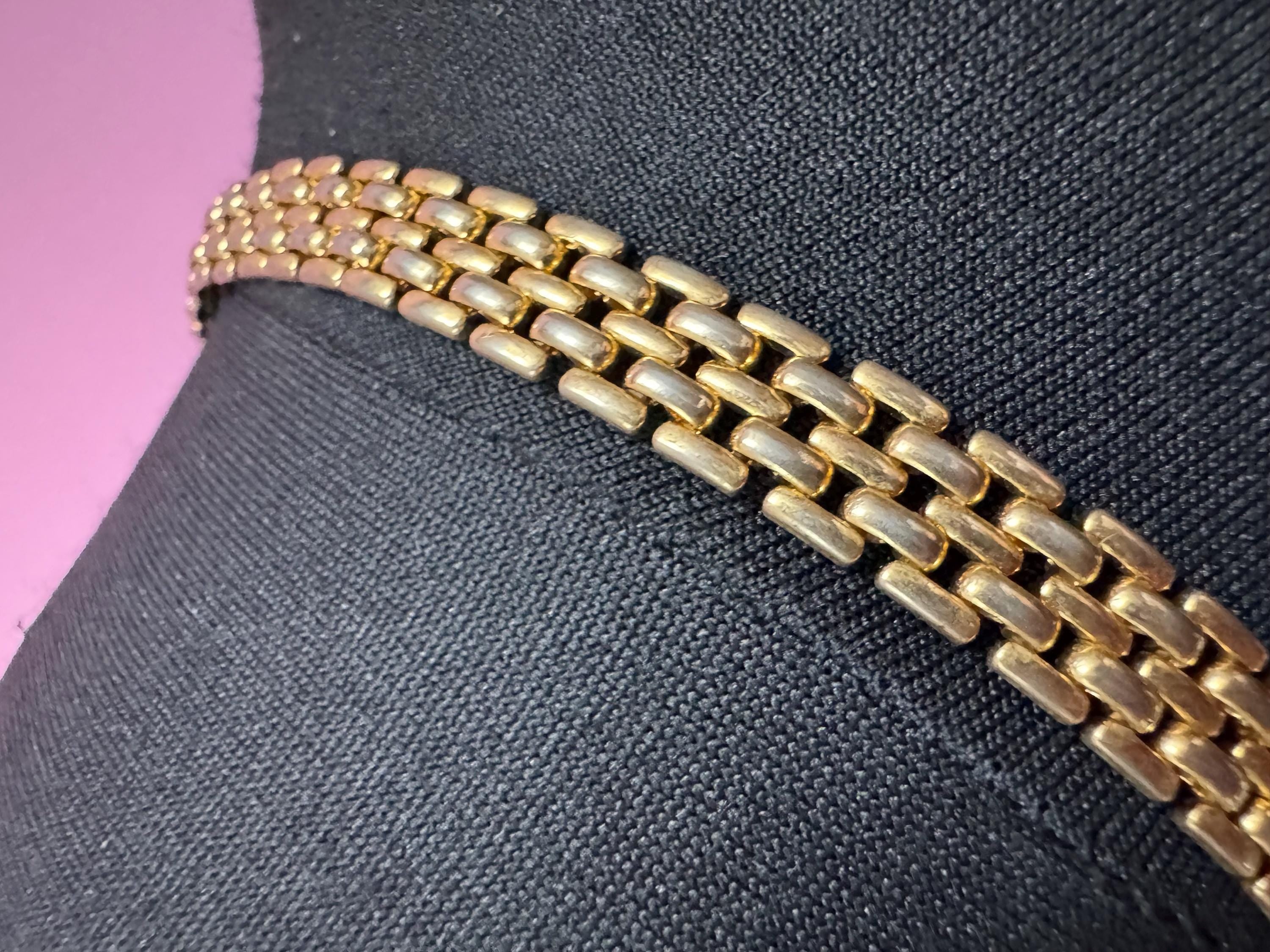 Retro 1980s slim panther link faded gold tone choker necklace