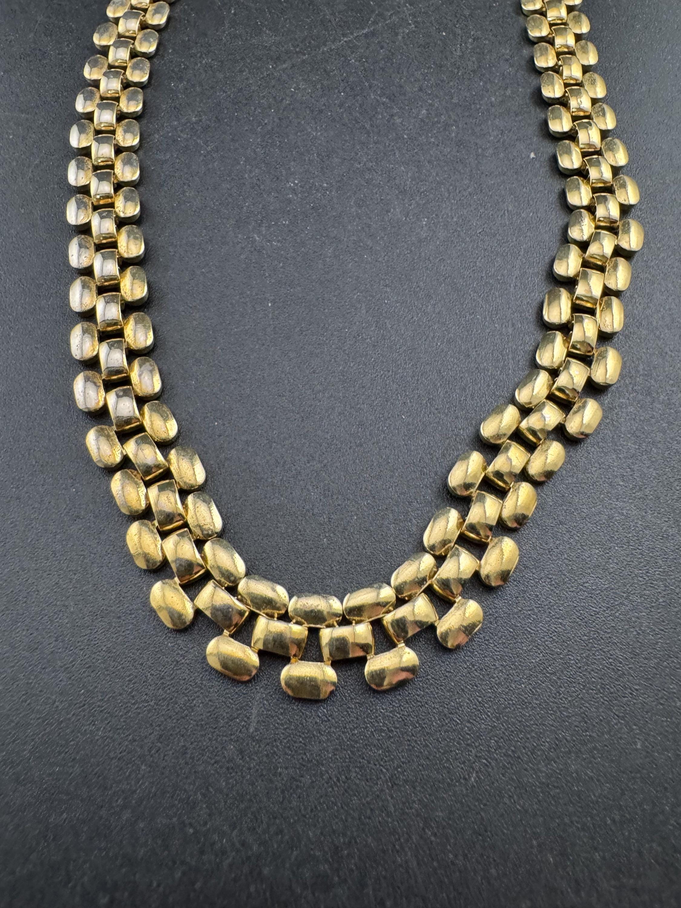 Retro 1980s slim panther link gold tone choker necklace