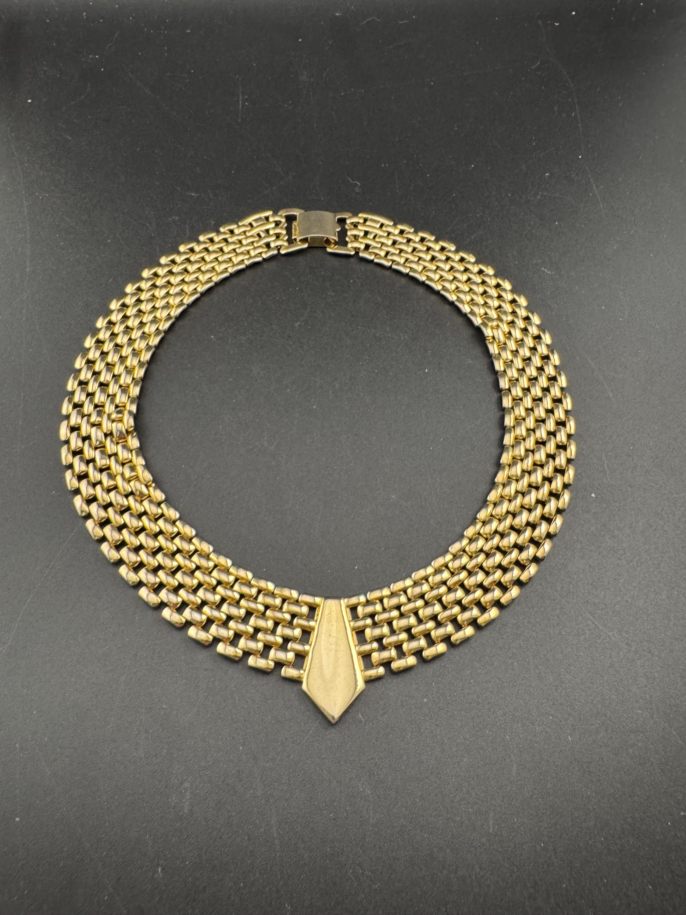 Retro 1980s wide brick panther link gold tone choker necklace 45cm