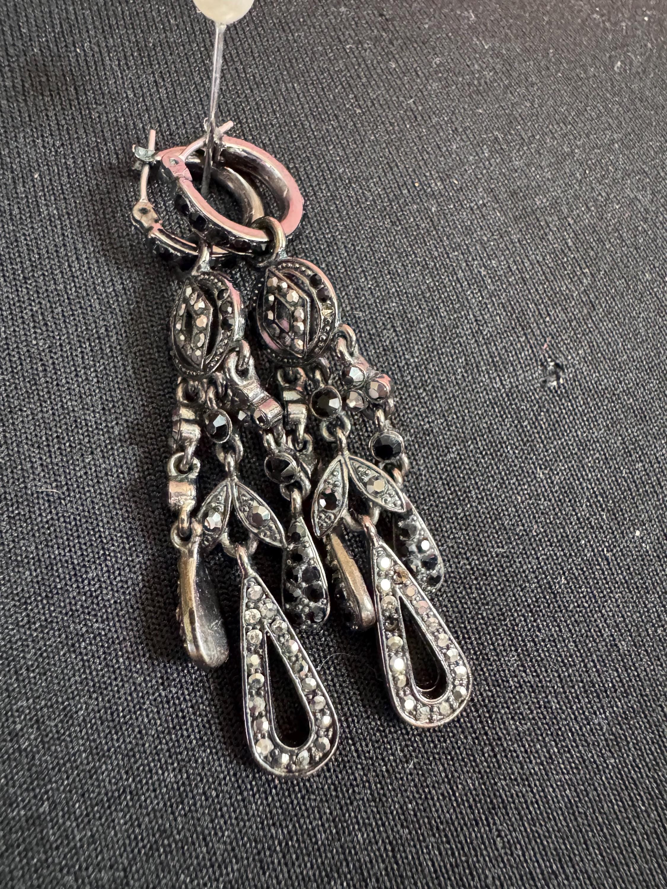 Signed MONET black diamante rhinestone drop necklace, earrings and bracelet: gothic jewellery set