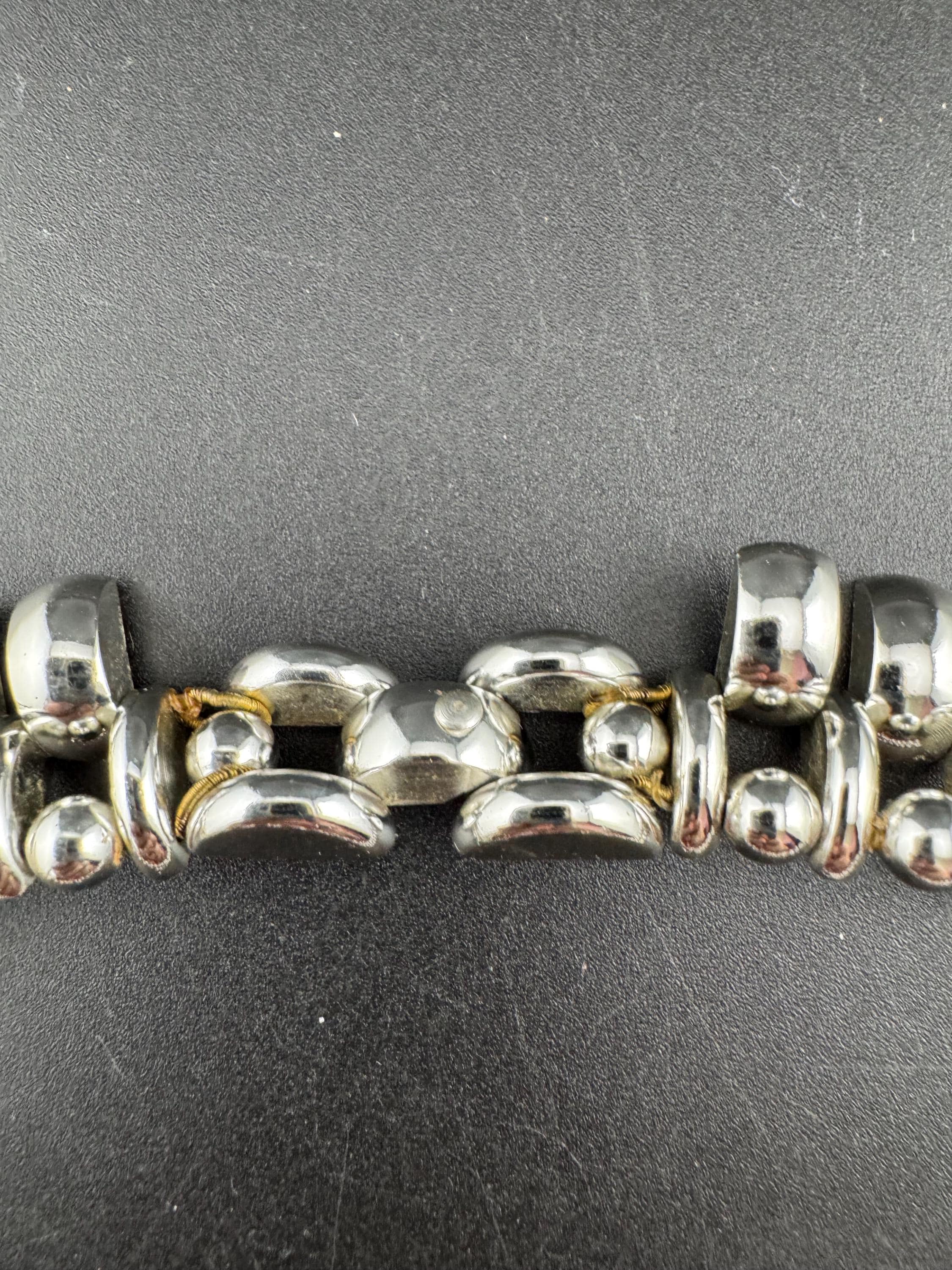 Vintage de Farre machine age silver tone collar necklace, Art Deco architectural style