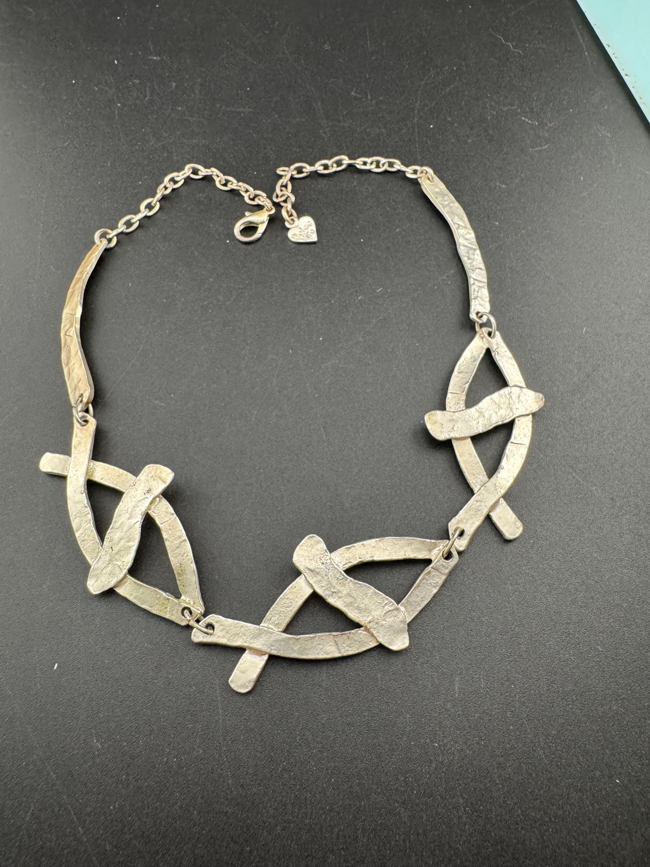 Signed Dolce Vita silver tone panel link choker necklace, Paris France Designer