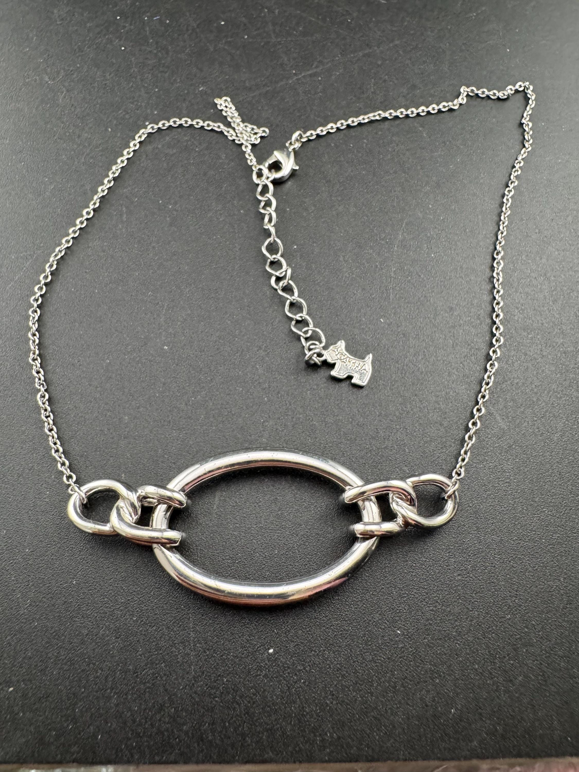 Signed AGATHA PARIS silver modernist pendant chain necklace, French designer