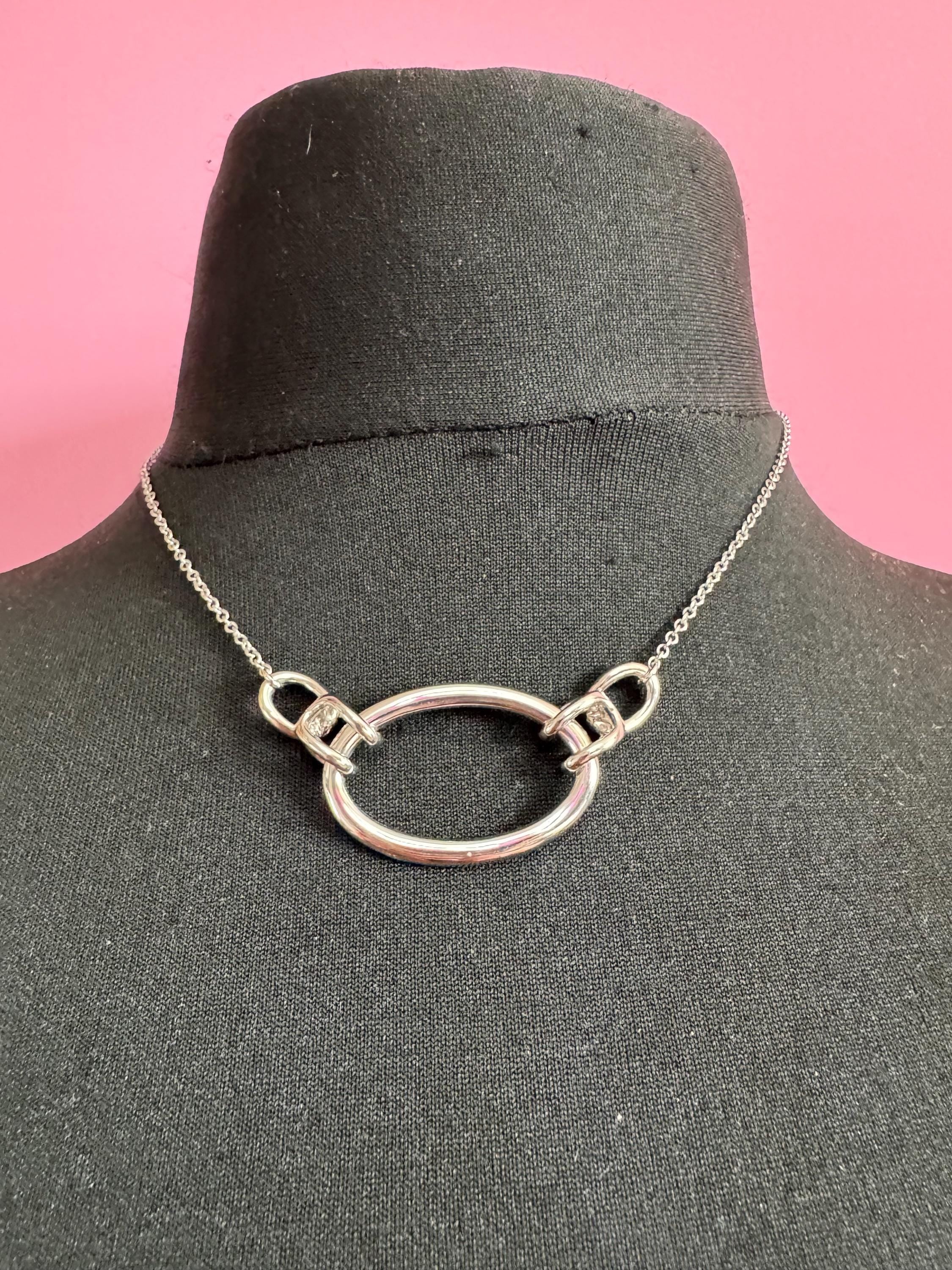 Signed AGATHA PARIS silver modernist pendant chain necklace, French designer