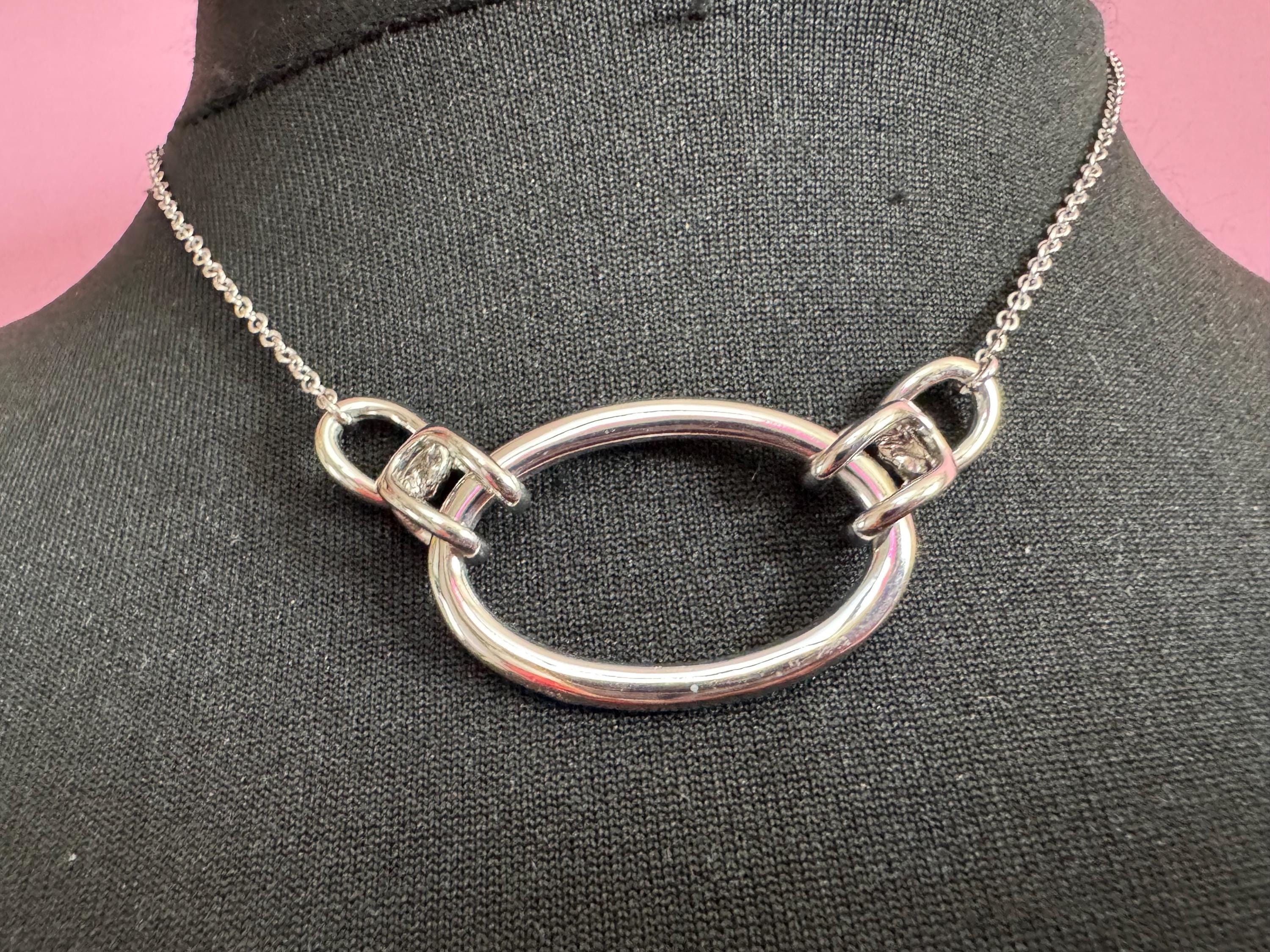 Signed AGATHA PARIS silver modernist pendant chain necklace, French designer