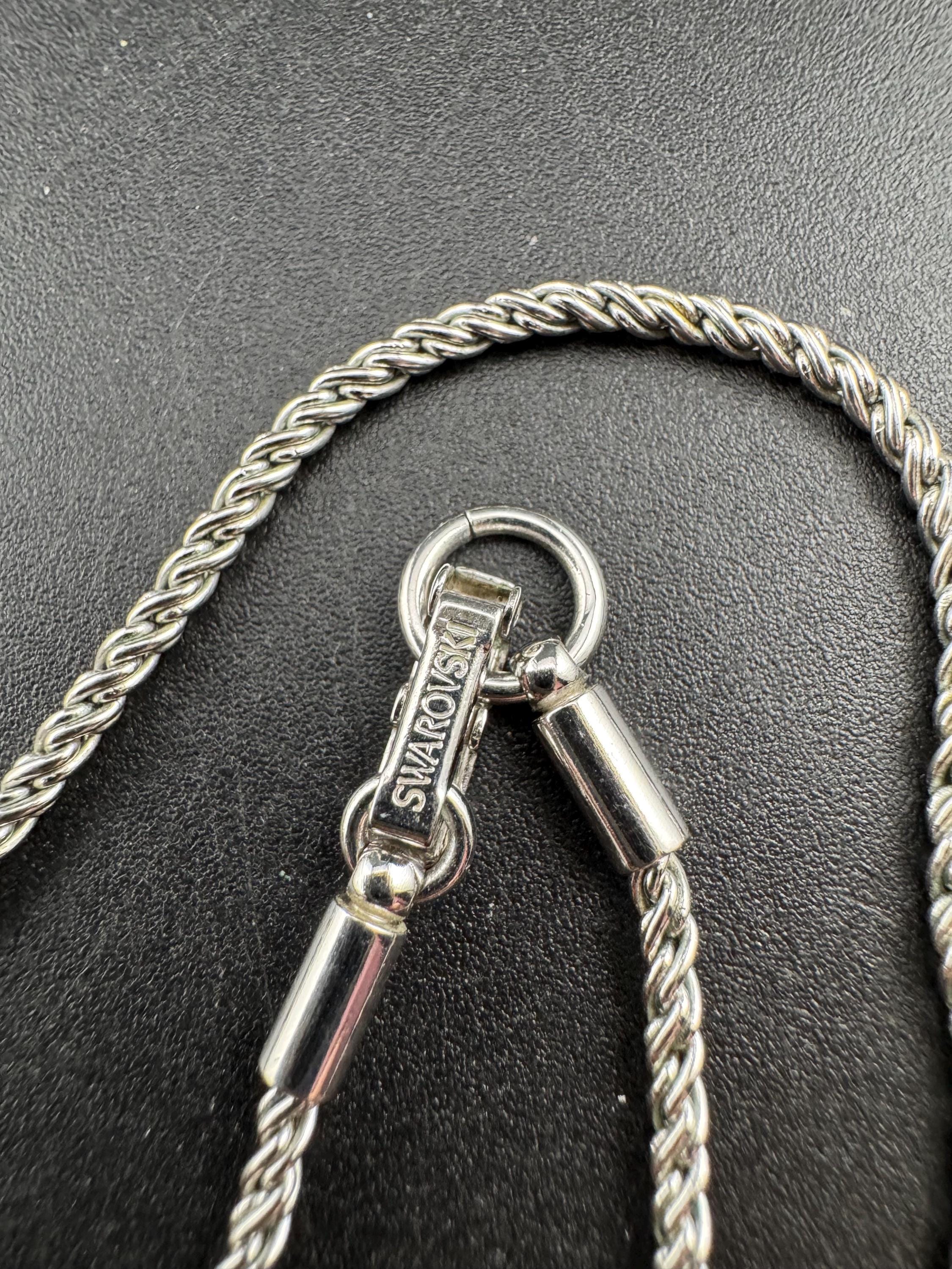 Signed Swarovski silver plated short 41cm rope chain necklace, swan