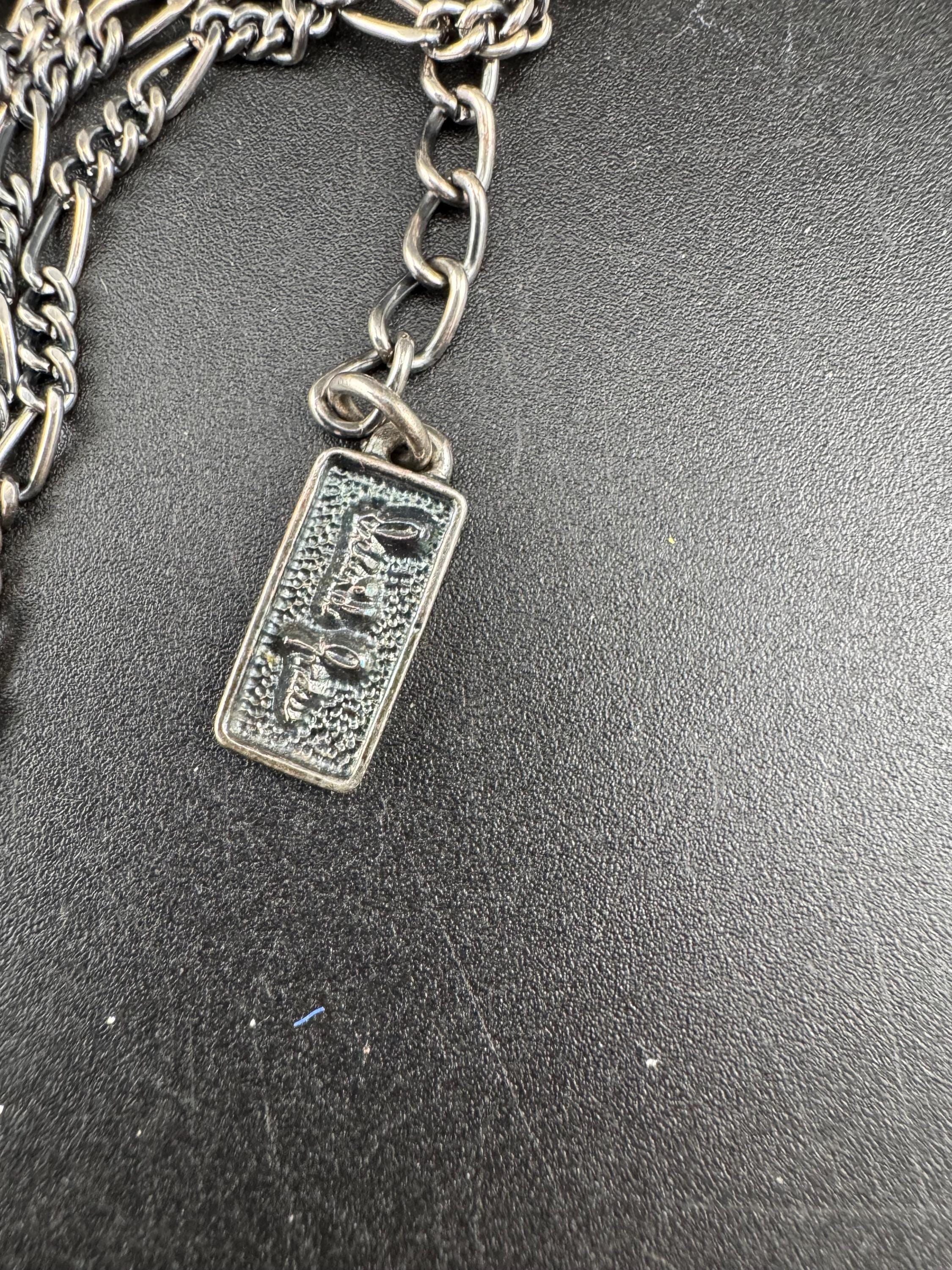 Signed David Grau silver Multistrand figaro choker necklace with gemstone pendant