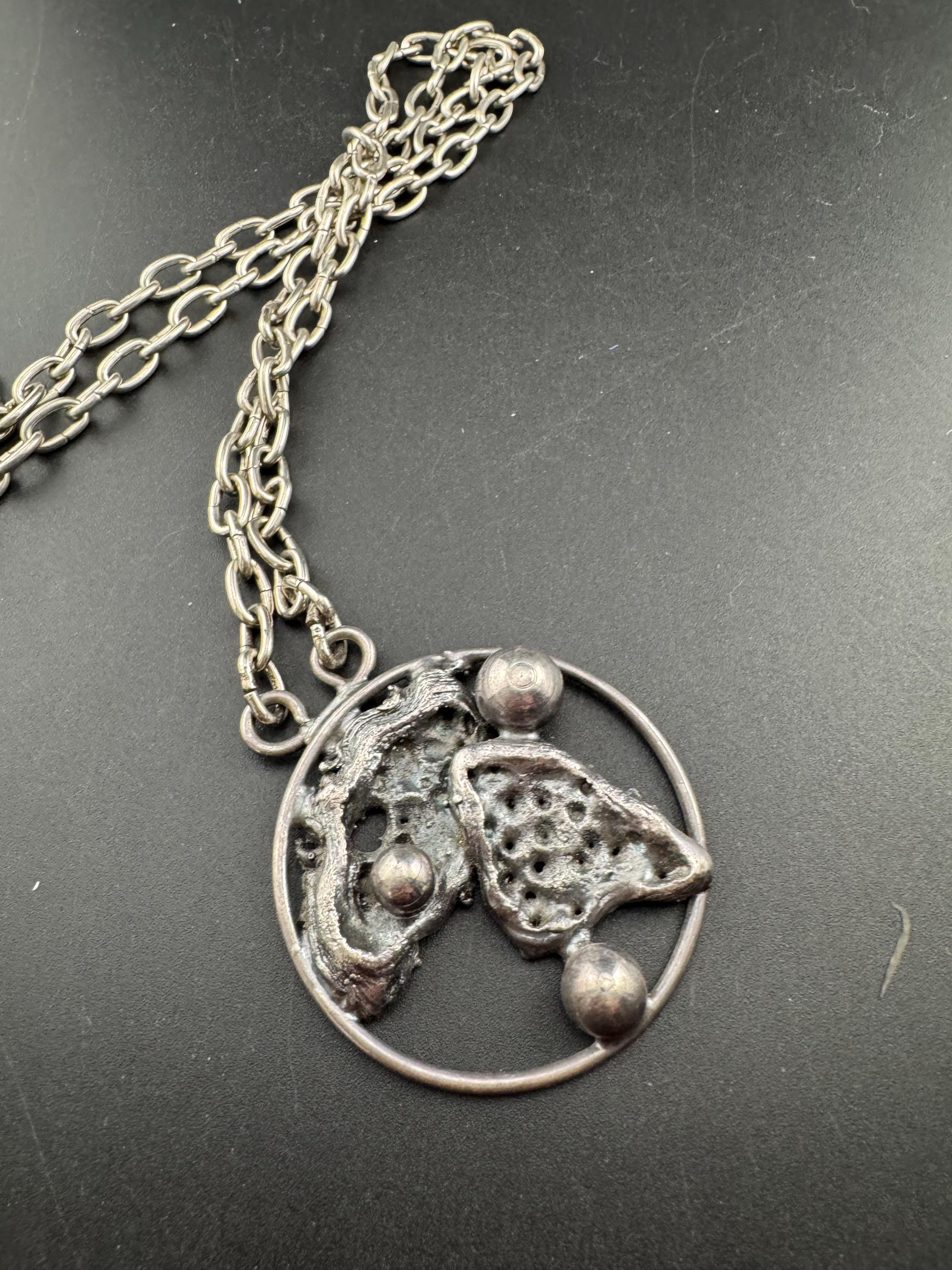 J hull danish brutalist medallion  pendant on a 88cm chain