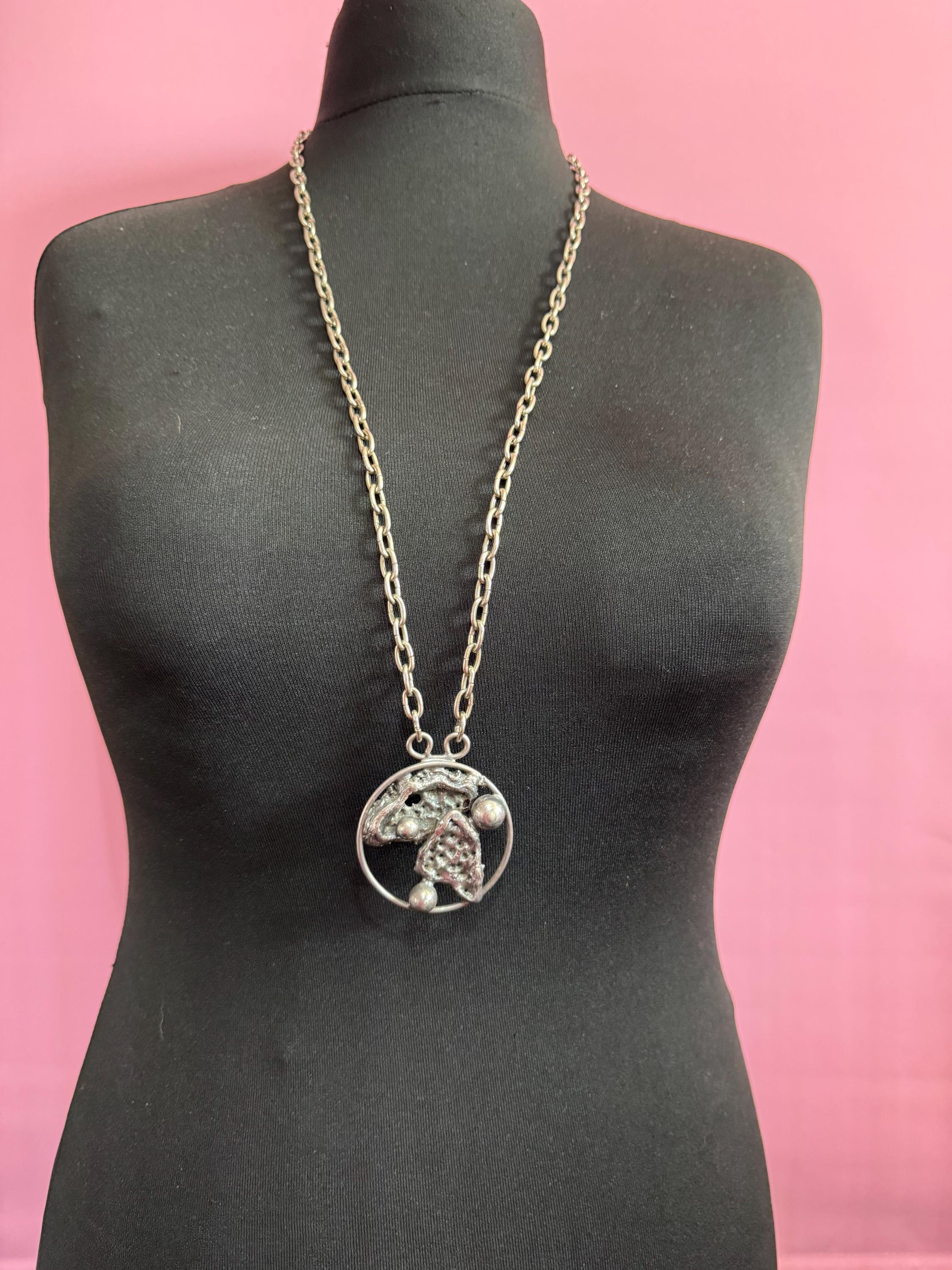 J hull danish brutalist medallion  pendant on a 88cm chain