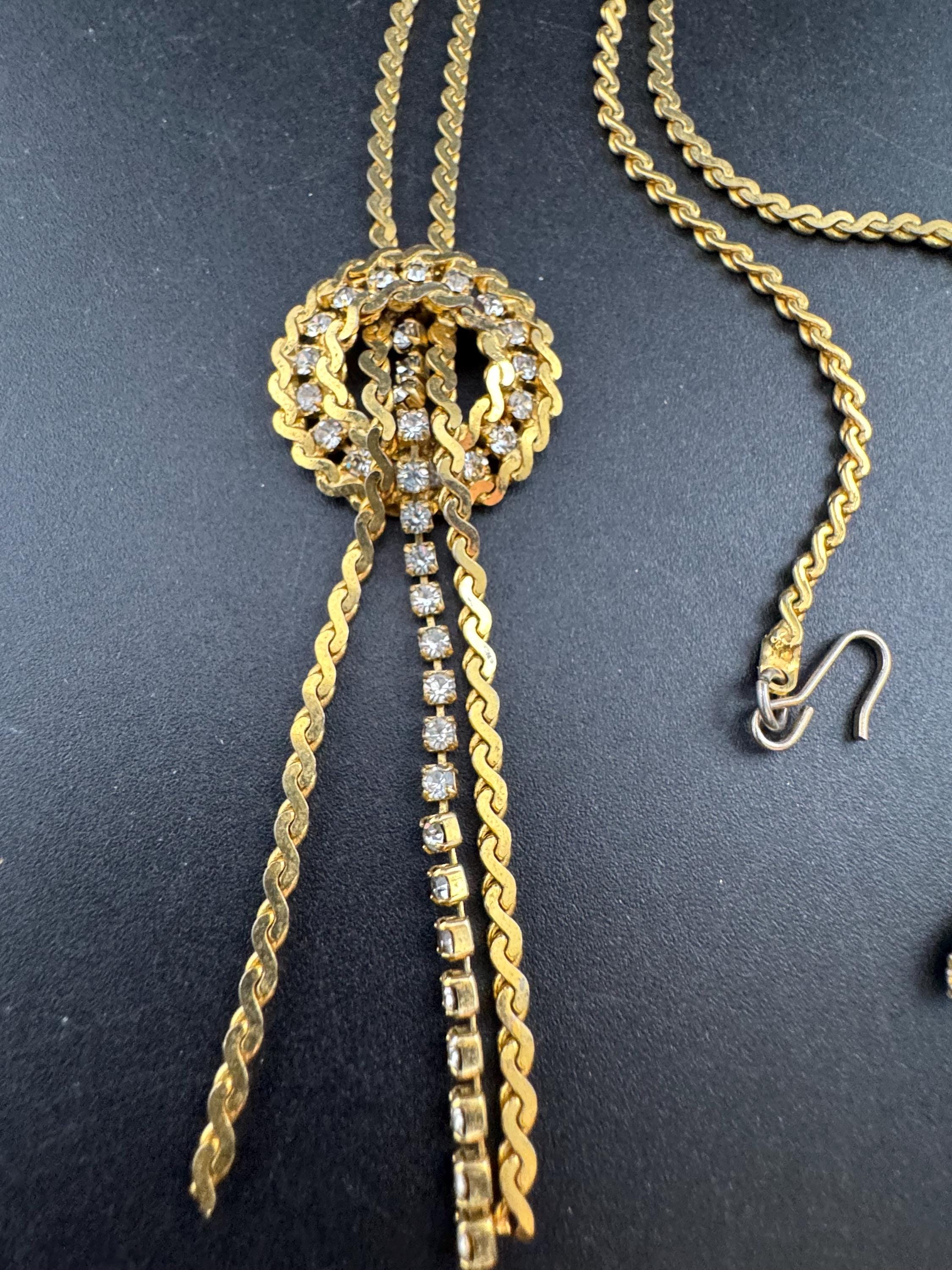 Vintage penino Gold Lariat Necklace: Diamanté Tassel Drop