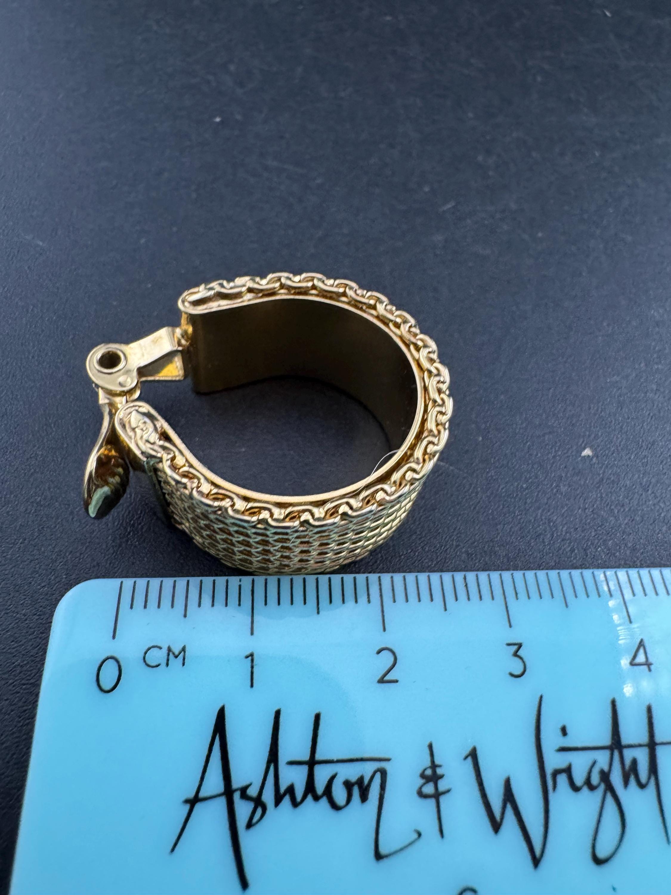 1980s gold tone wide mesh clip on  hoop earrings