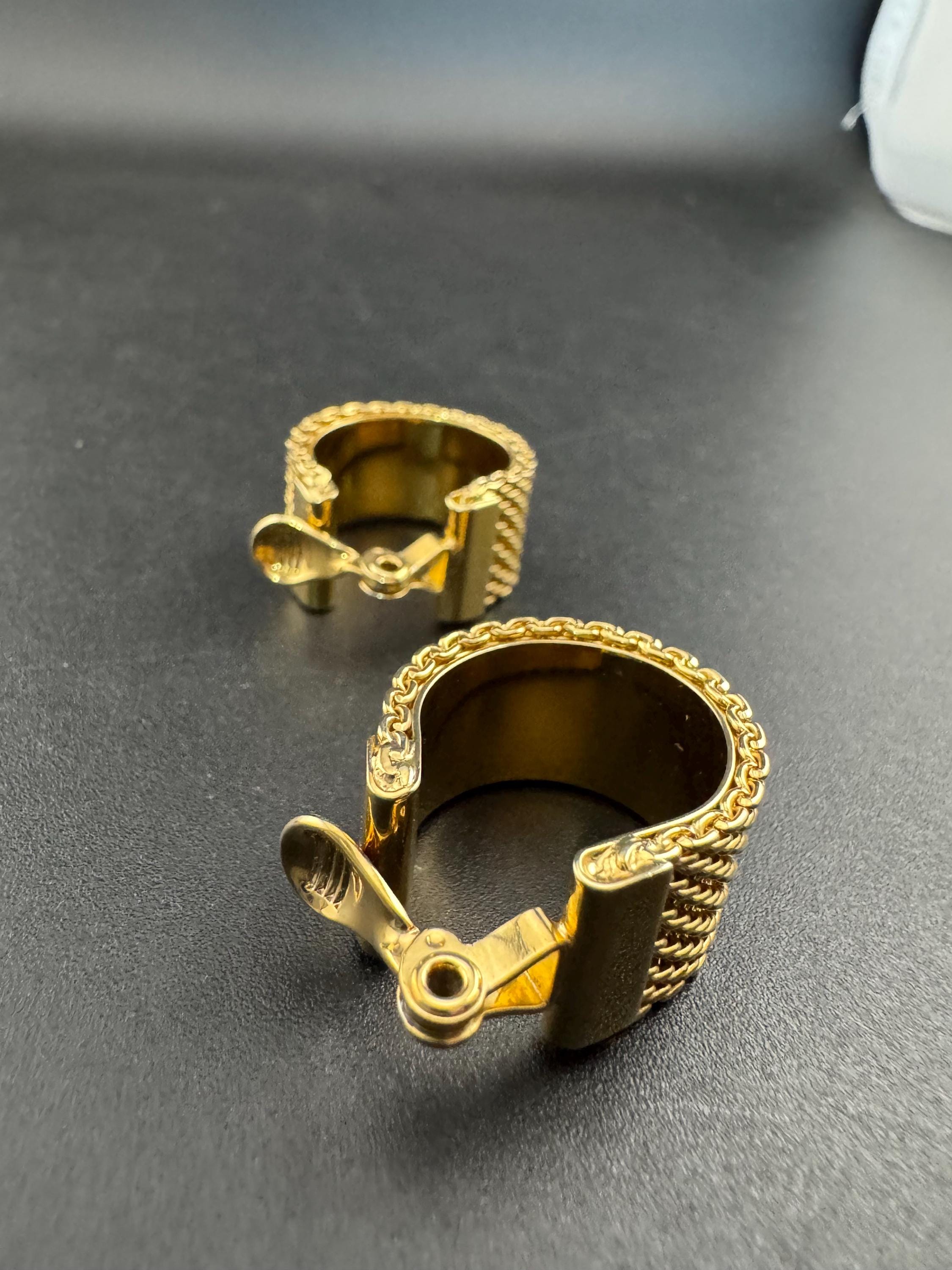 1980s gold tone wide mesh clip on  hoop earrings