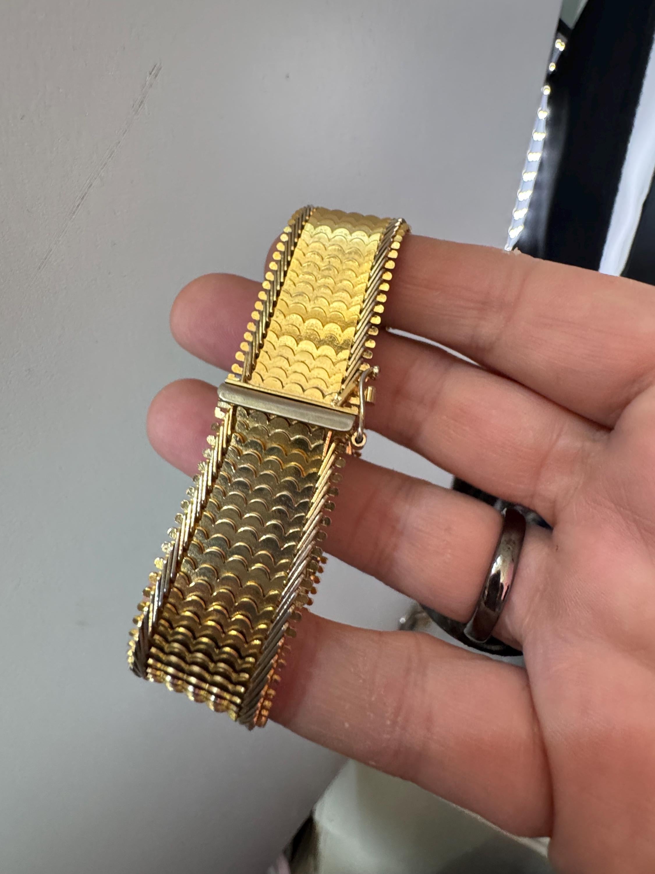 articulated gold plated cuff wide bracelet, unsigned