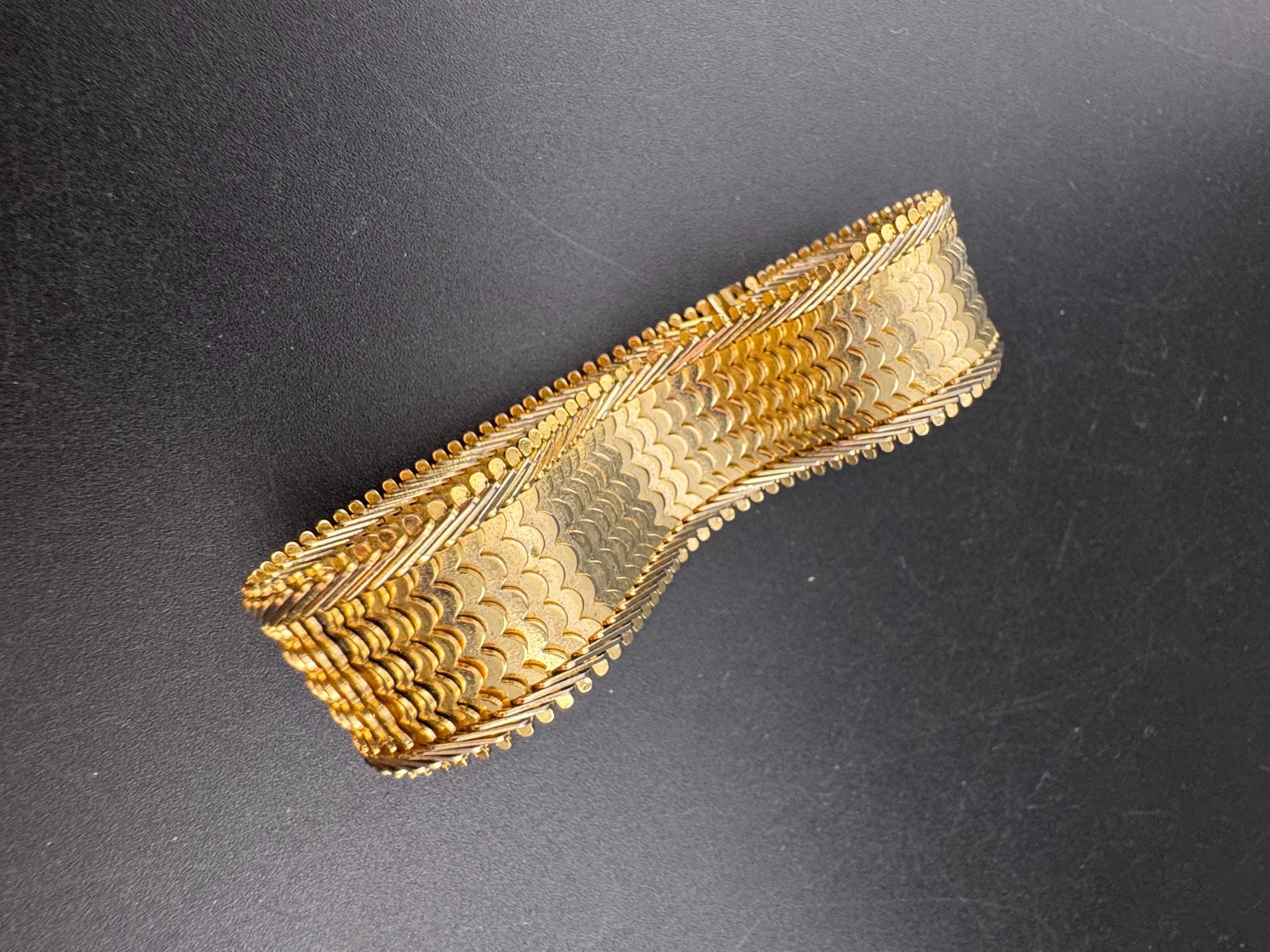 articulated gold plated cuff wide bracelet, unsigned