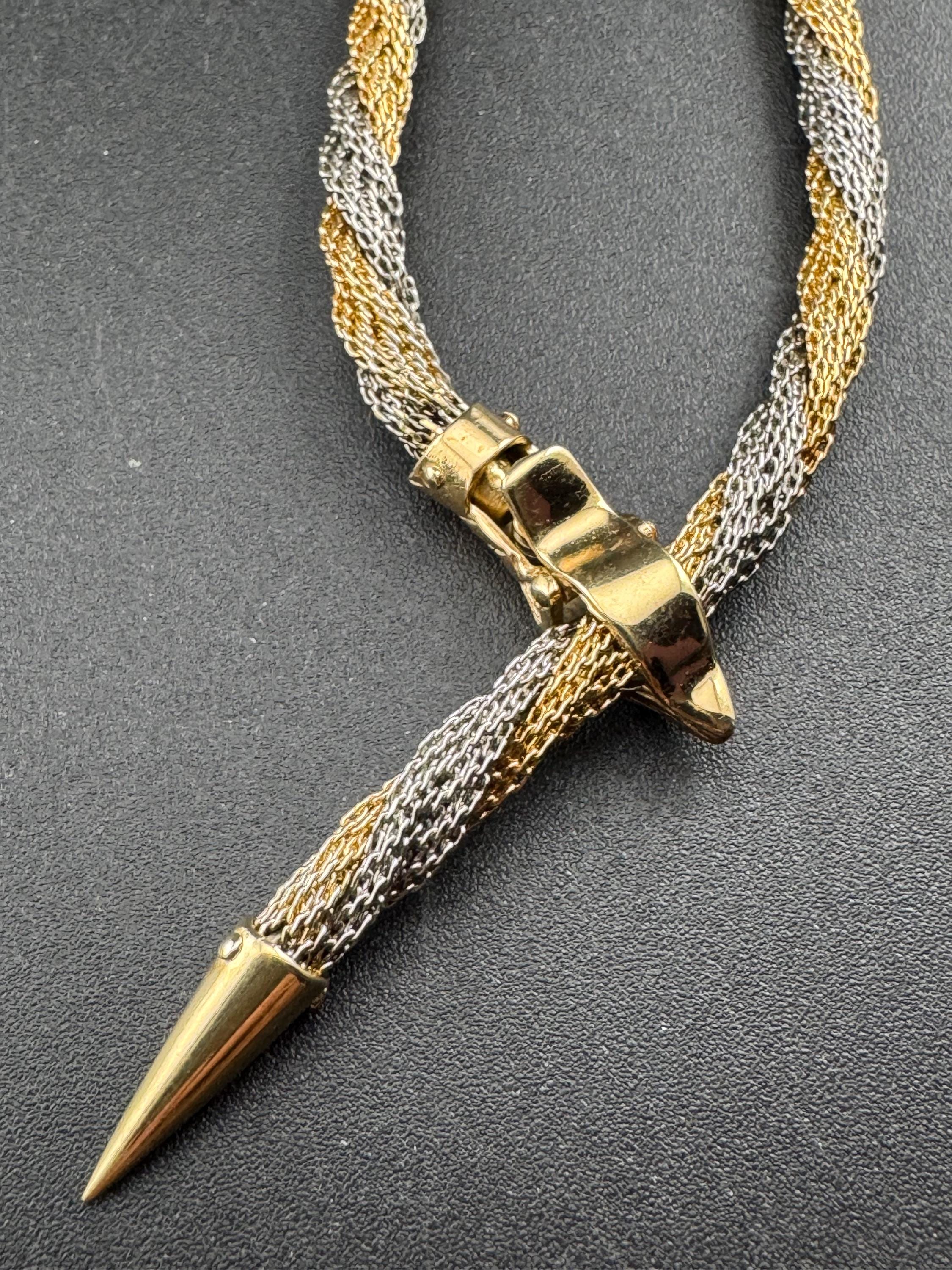 Vintage snake choker necklace, silver and gold tone twisted metal