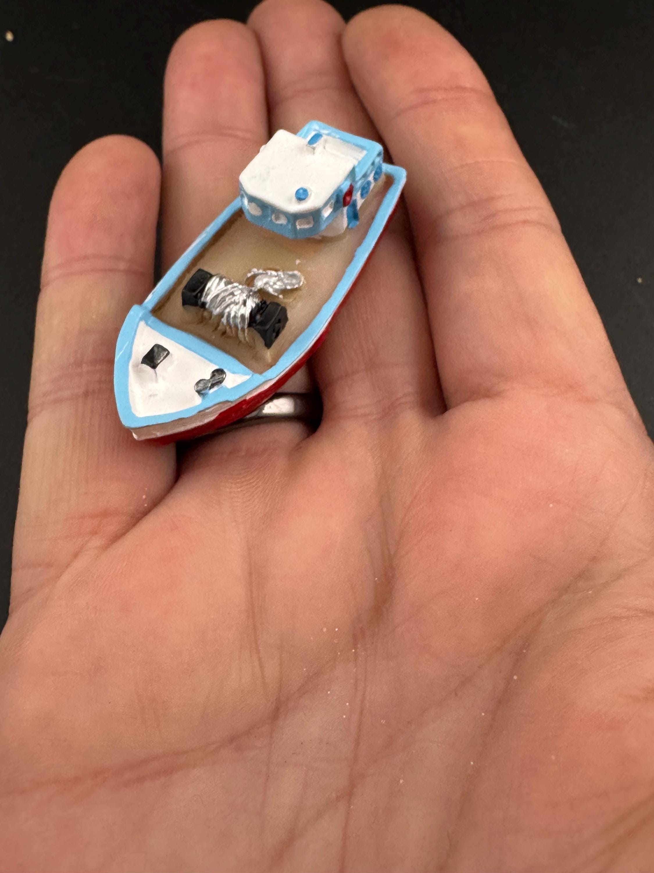 miniature sea fishing boat cake topper decoration, craft scenery 5cm