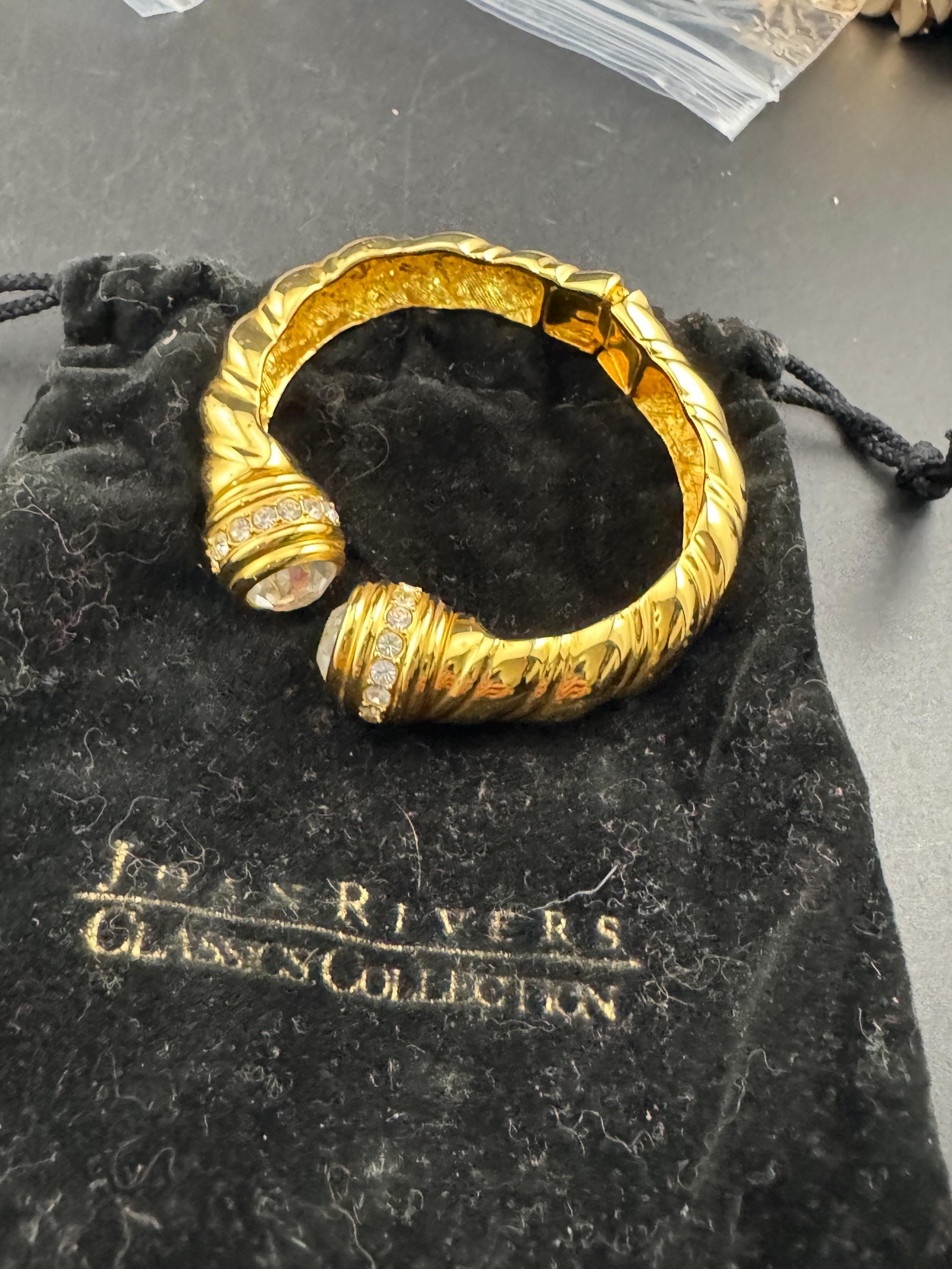 Joan rivers crystal torque clamper bangle, Etruscan style gold tone