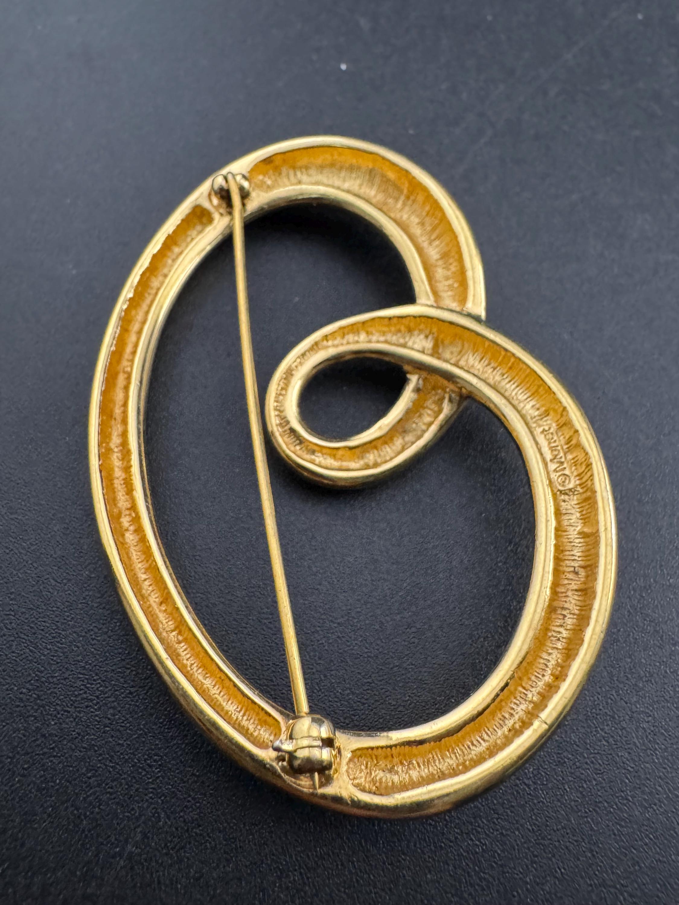 Signed MONET gold brooch, abstract swirl brooch modernist 5.5cm